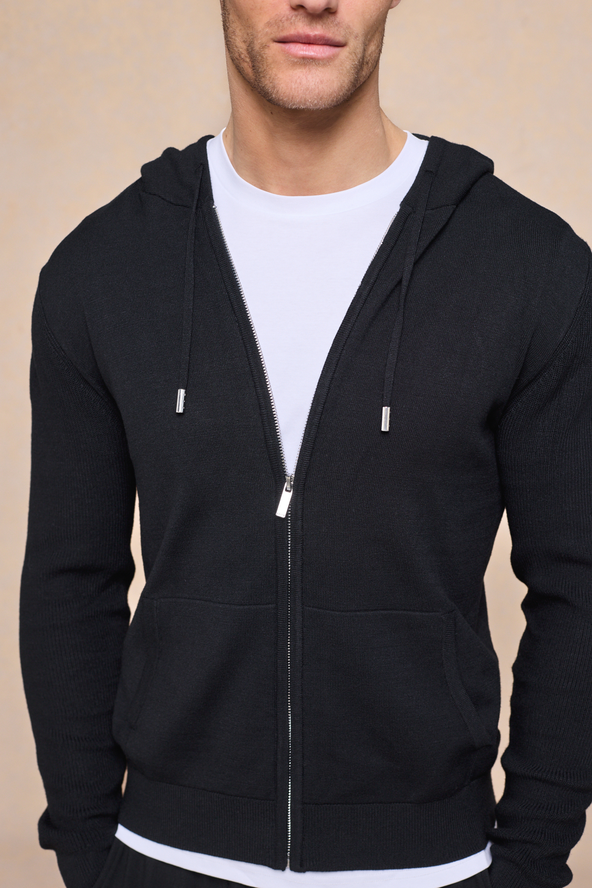 Nolan gebreide hoodie met ritssluiting - zwart