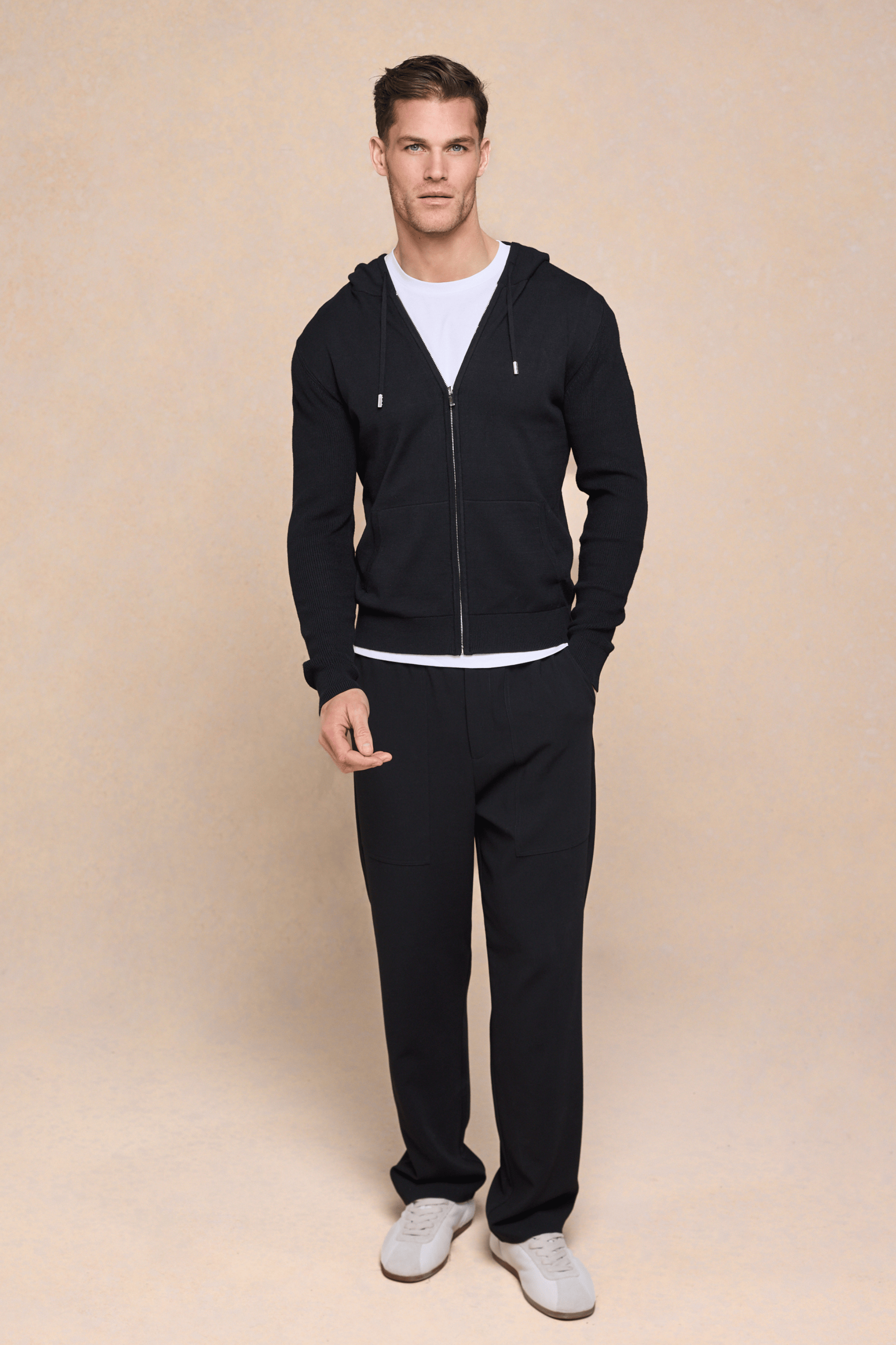 Nolan gebreide hoodie met ritssluiting - zwart