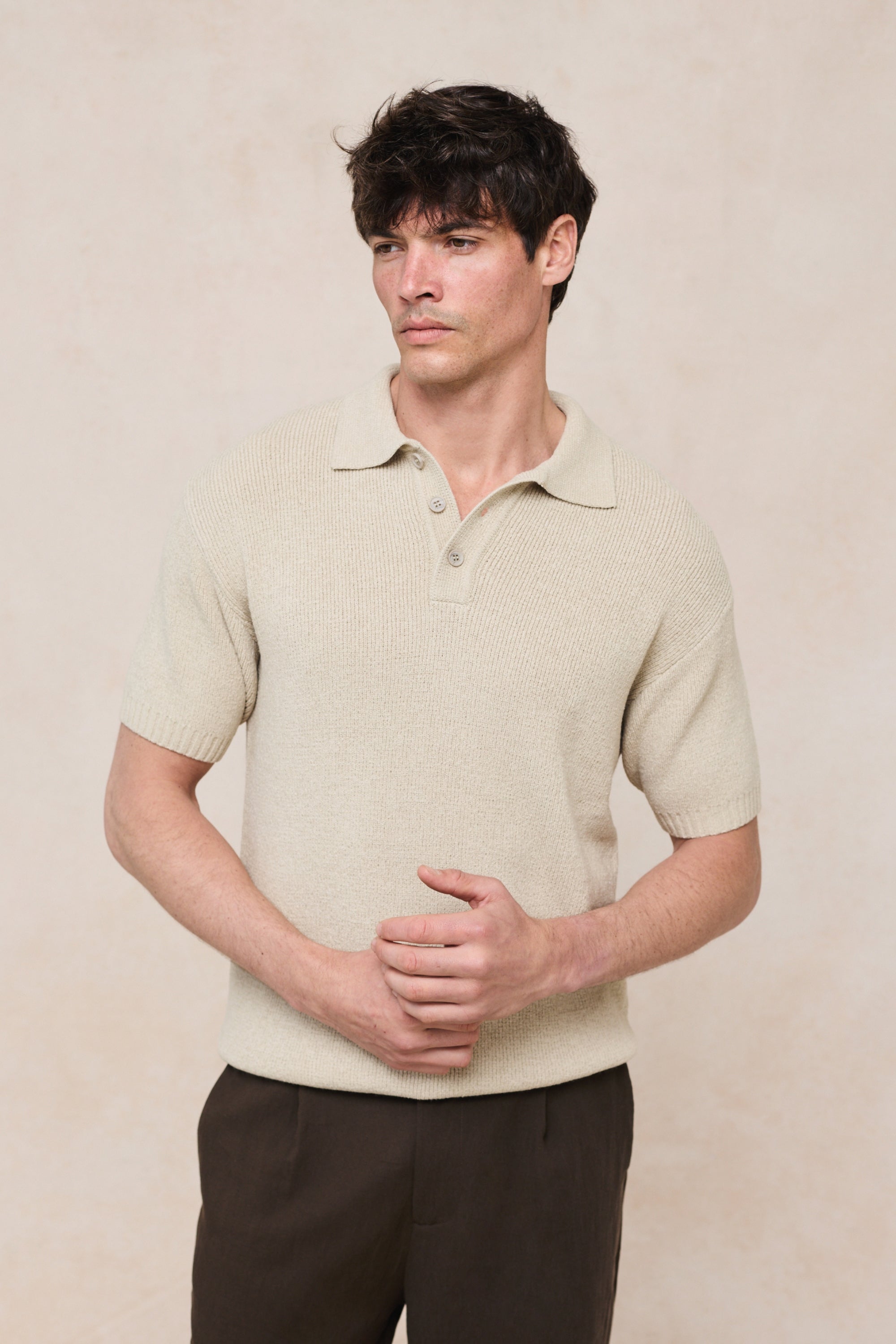 Sorelle Polo met korte mouwen en ribgebreide afwerking - Zandkleur