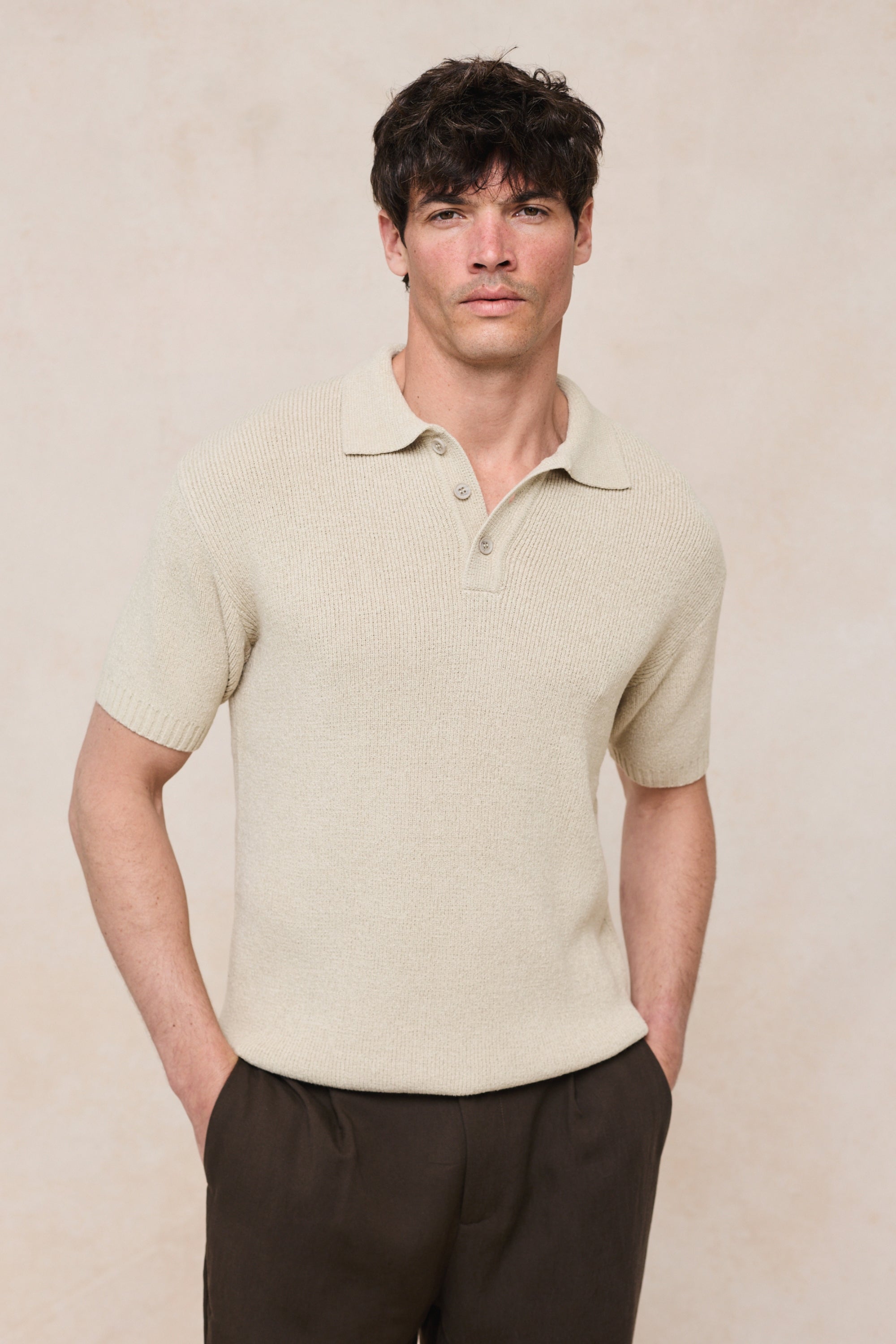 Sorelle Polo met korte mouwen en ribgebreide afwerking - Zandkleur
