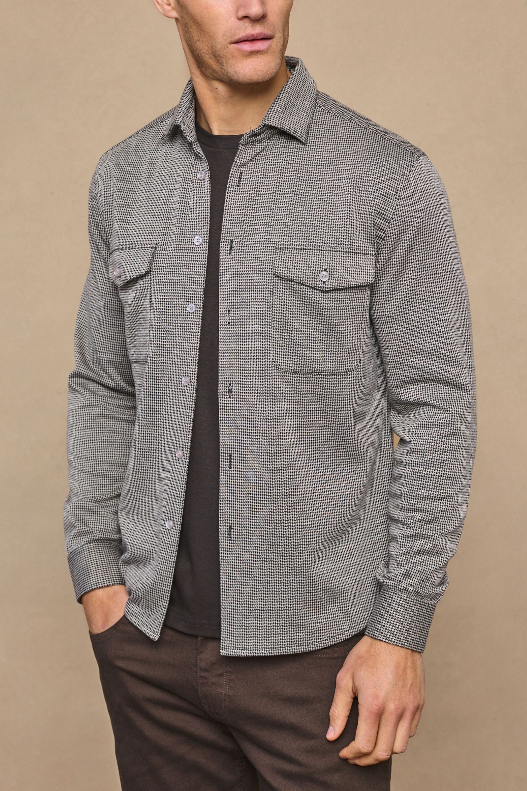 Joseph Dogtooth Overhemd - Zwart/Bruin