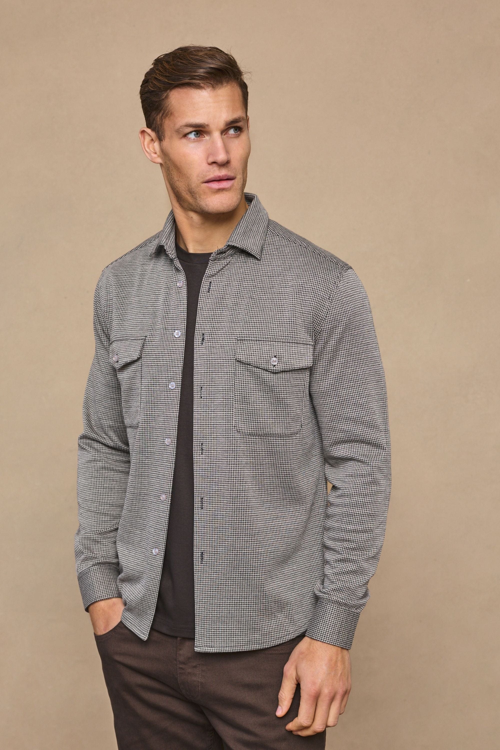 Joseph Dogtooth Overhemd - Zwart/Bruin