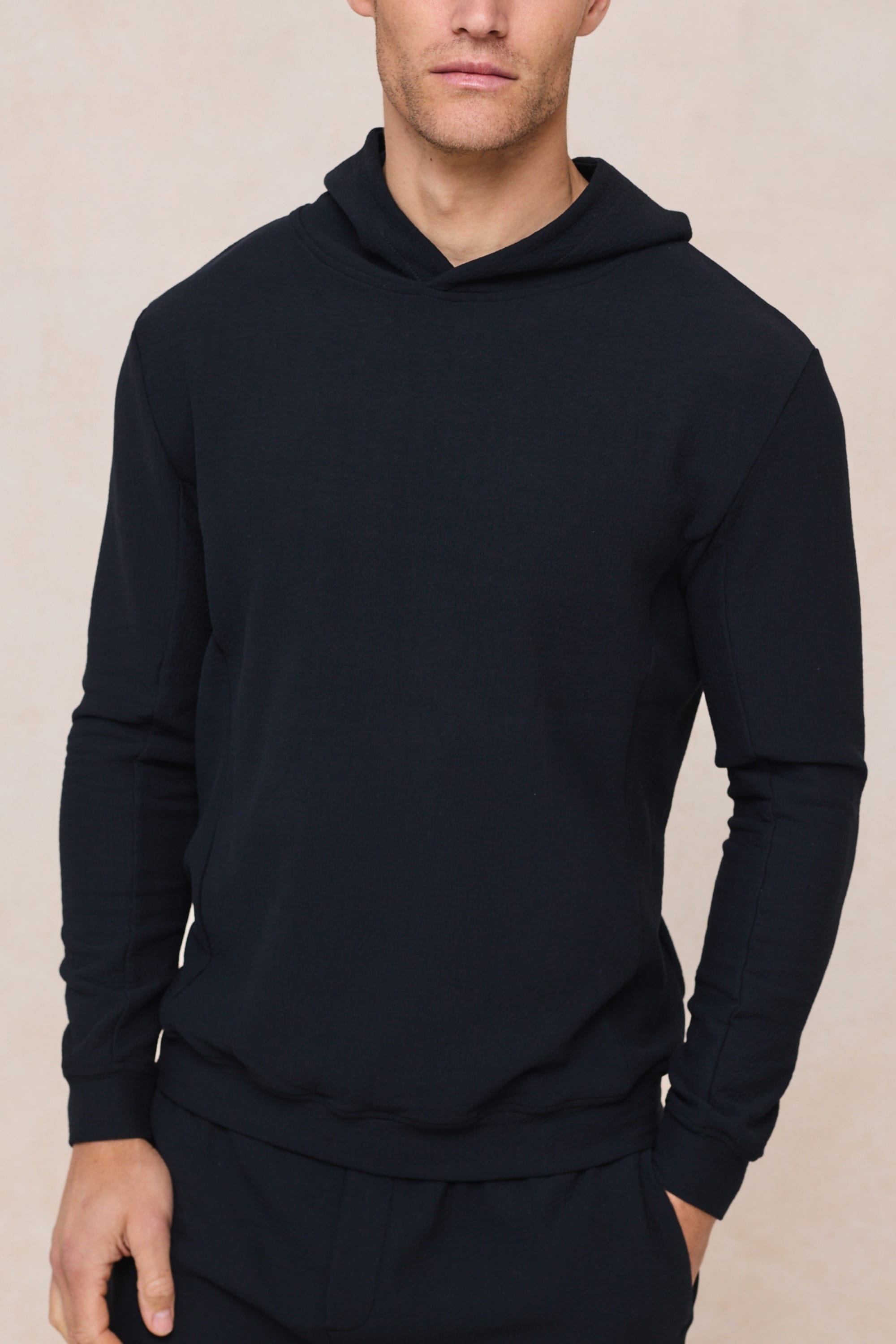 Zarco hoodie van gekreukeld jersey - marineblauw