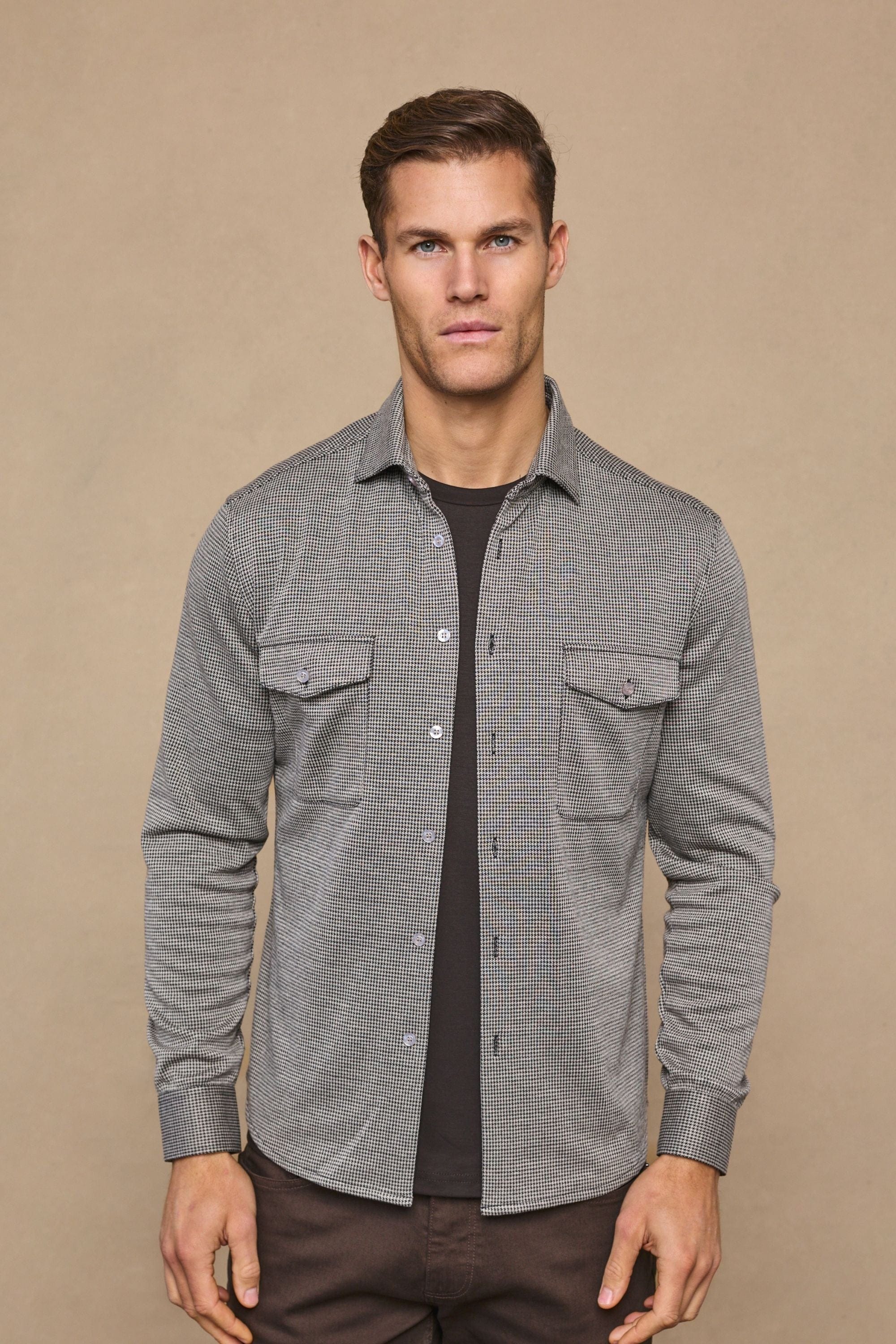 Joseph Dogtooth Overhemd - Zwart/Bruin