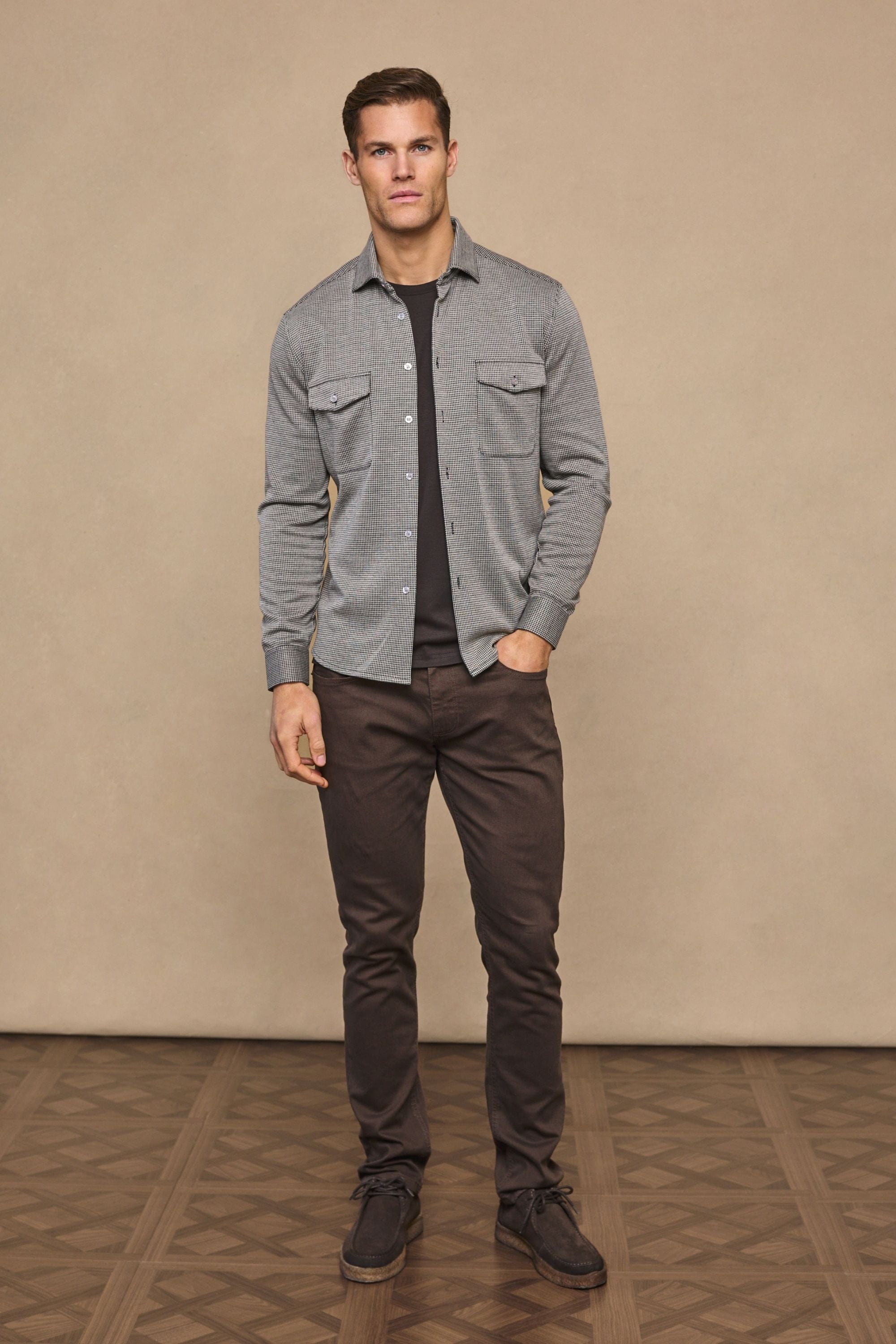 Joseph Dogtooth Overhemd - Zwart/Bruin