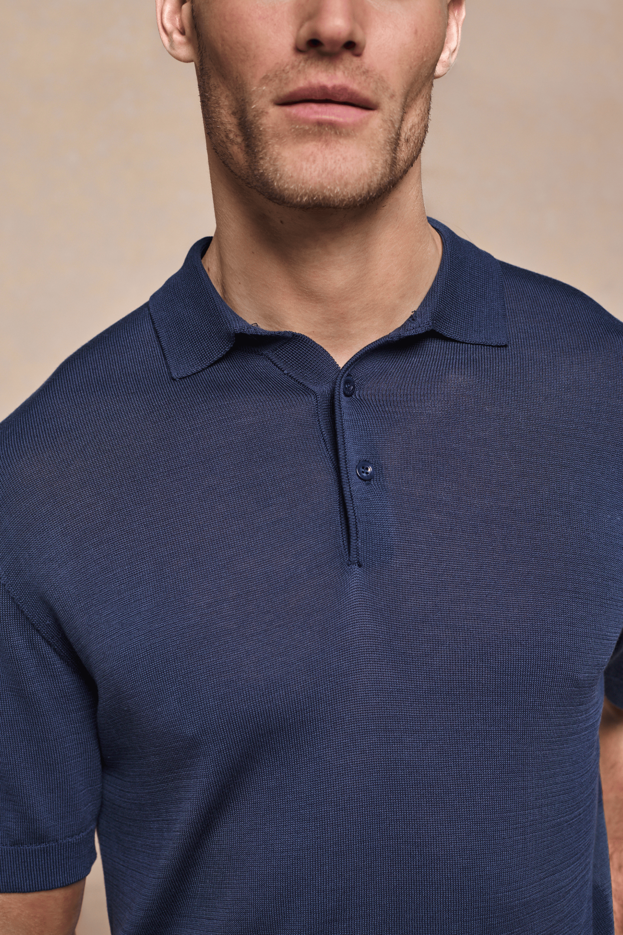 Pablo gebreide polo met korte mouwen en halve sluiting - marineblauw
