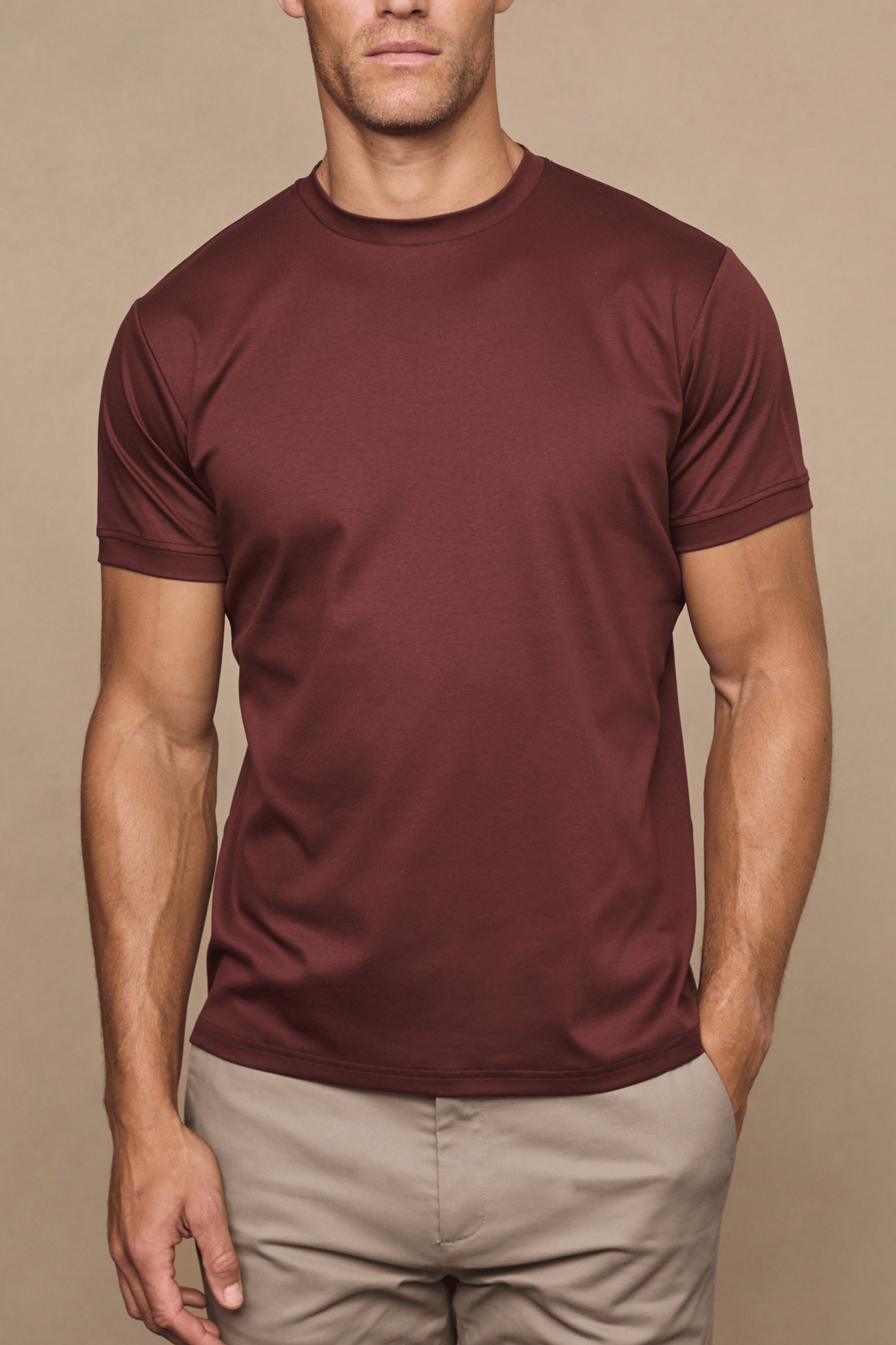 Luxe gemerceriseerd T-shirt - Roestbruin