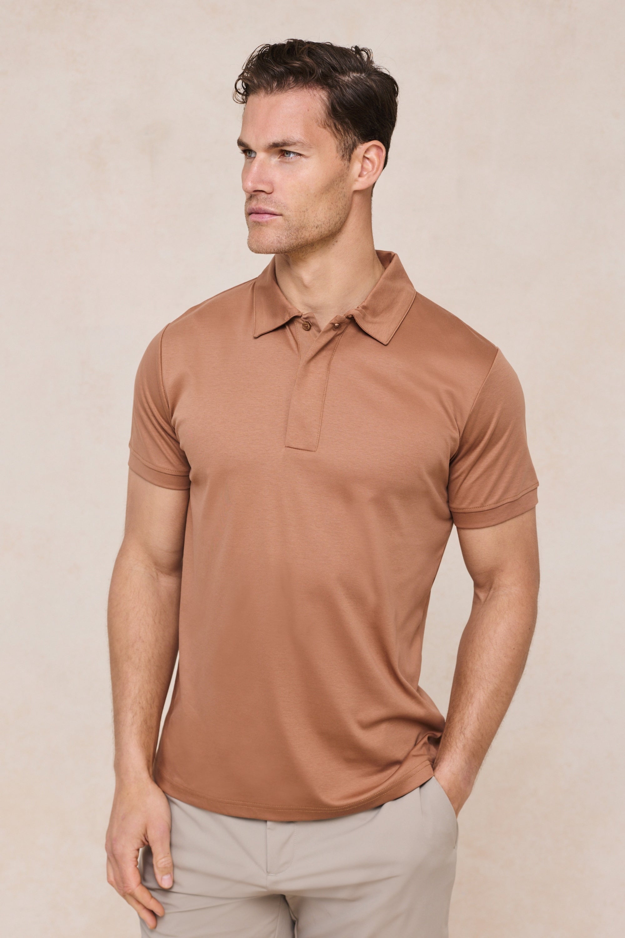 Santi gemerceriseerd poloshirt - roestbruin