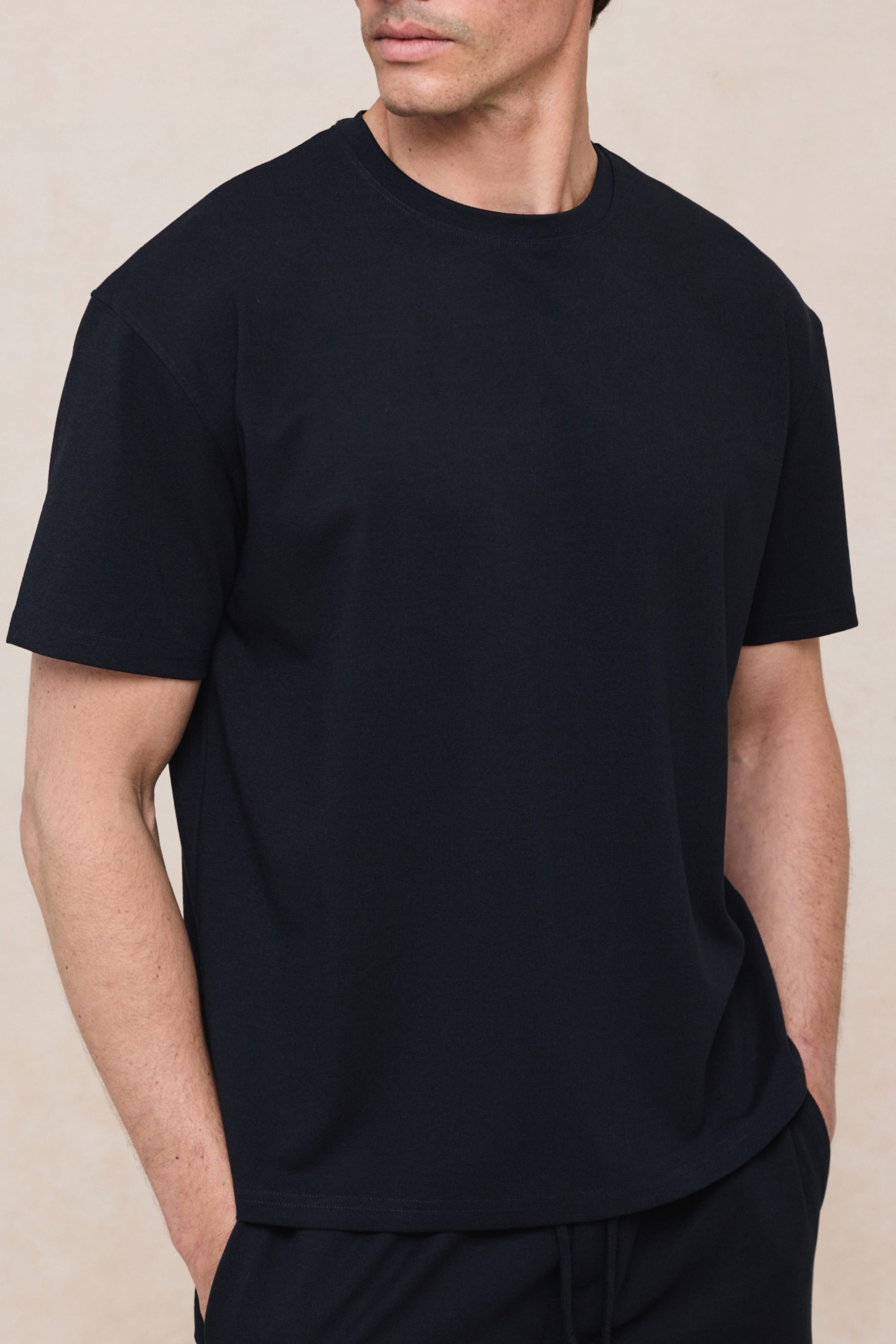Tomas T-shirt met ronde hals en kreukels - Marineblauw