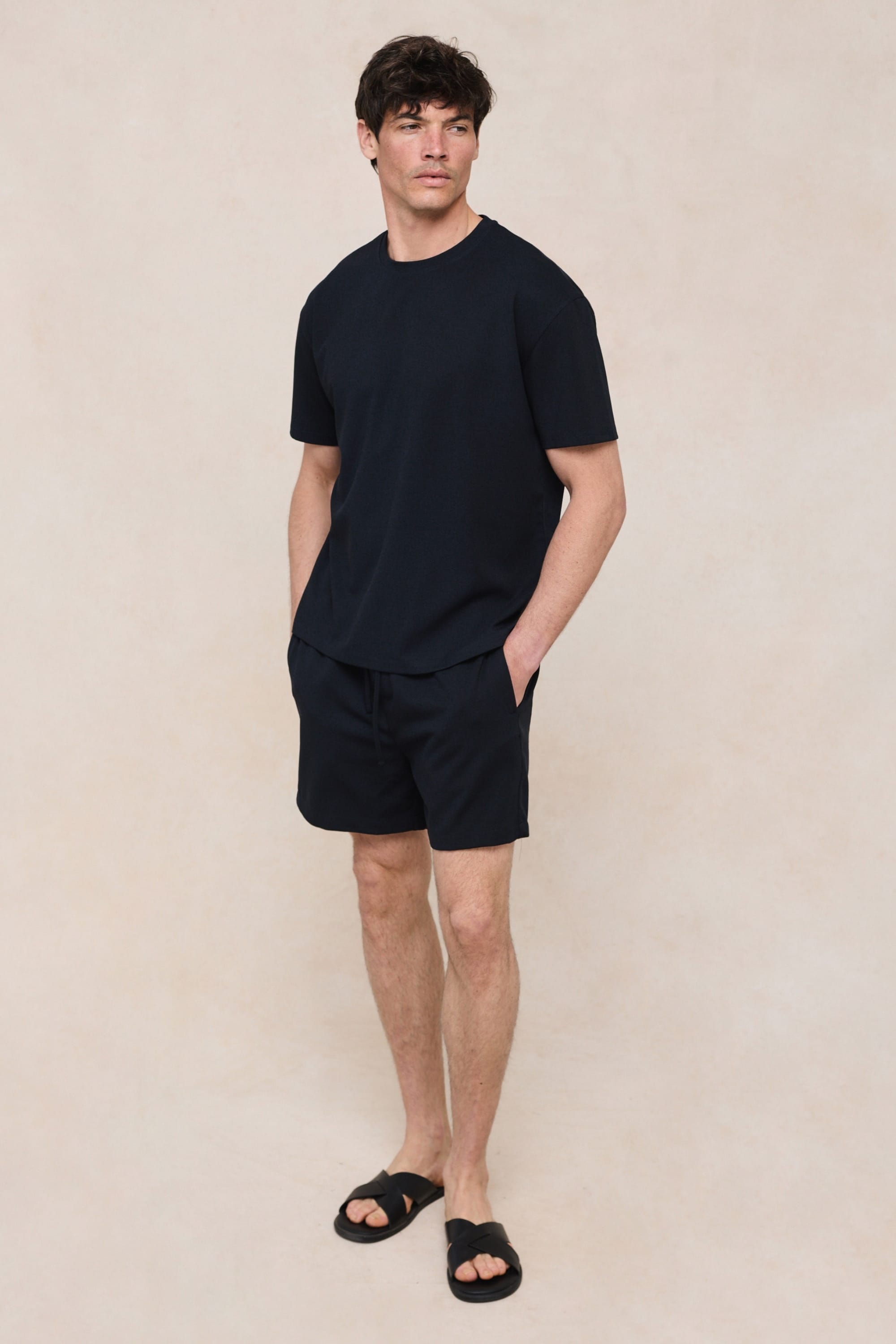 Tomas korte broek met elastische tailleband - marineblauw