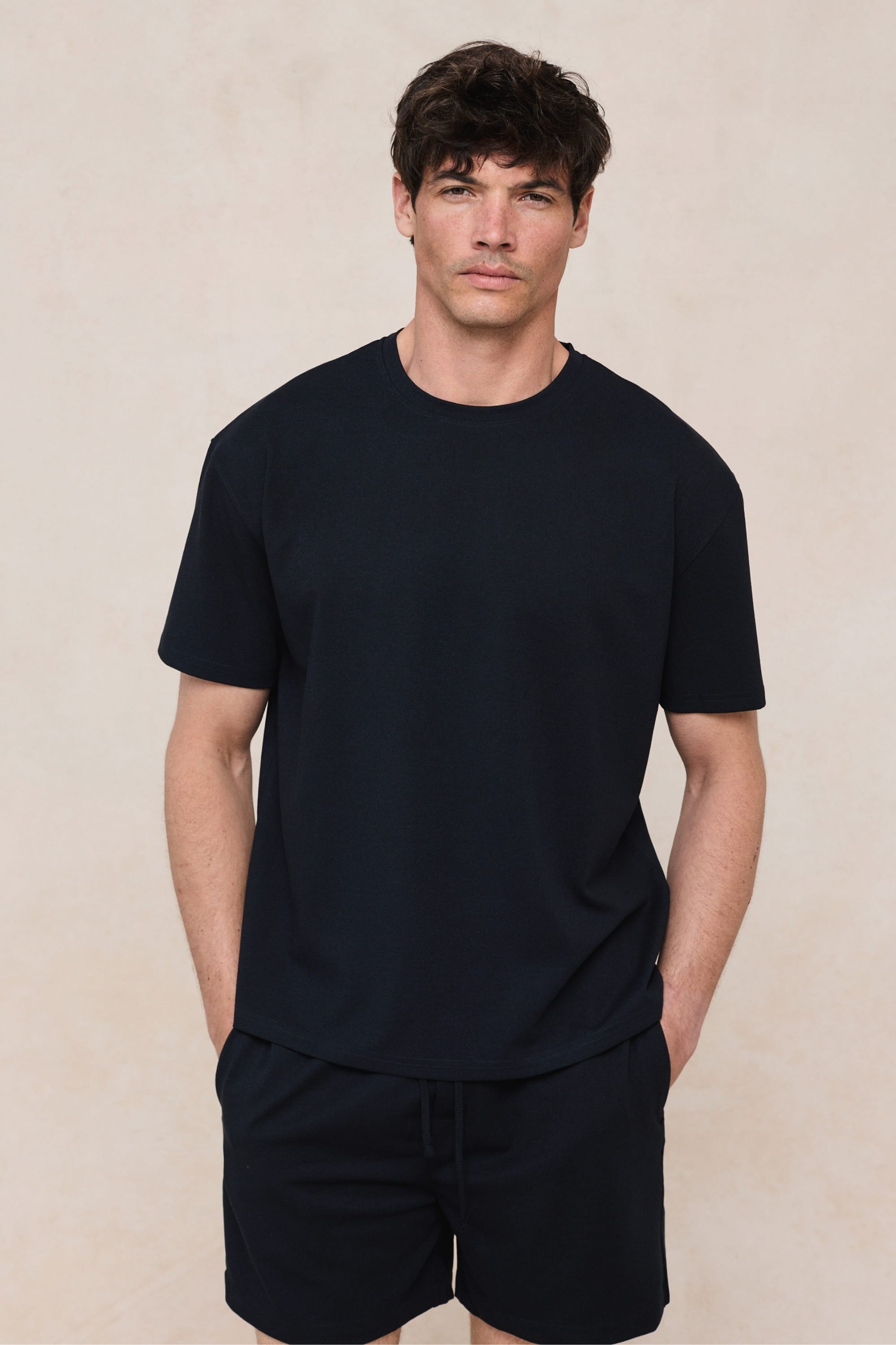 Tomas T-shirt met ronde hals en kreukels - Marineblauw