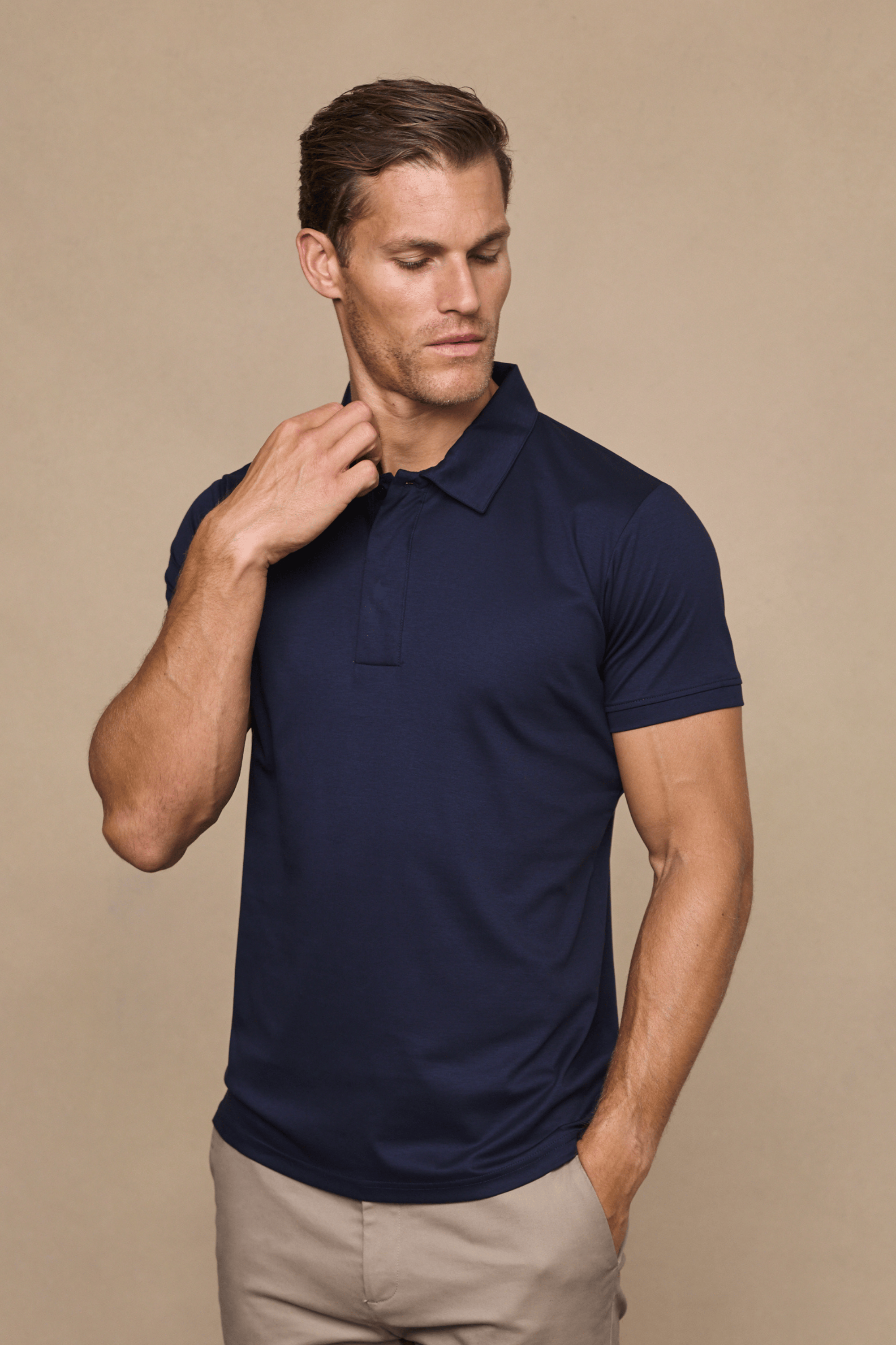 Santi gemerceriseerd poloshirt - marineblauw