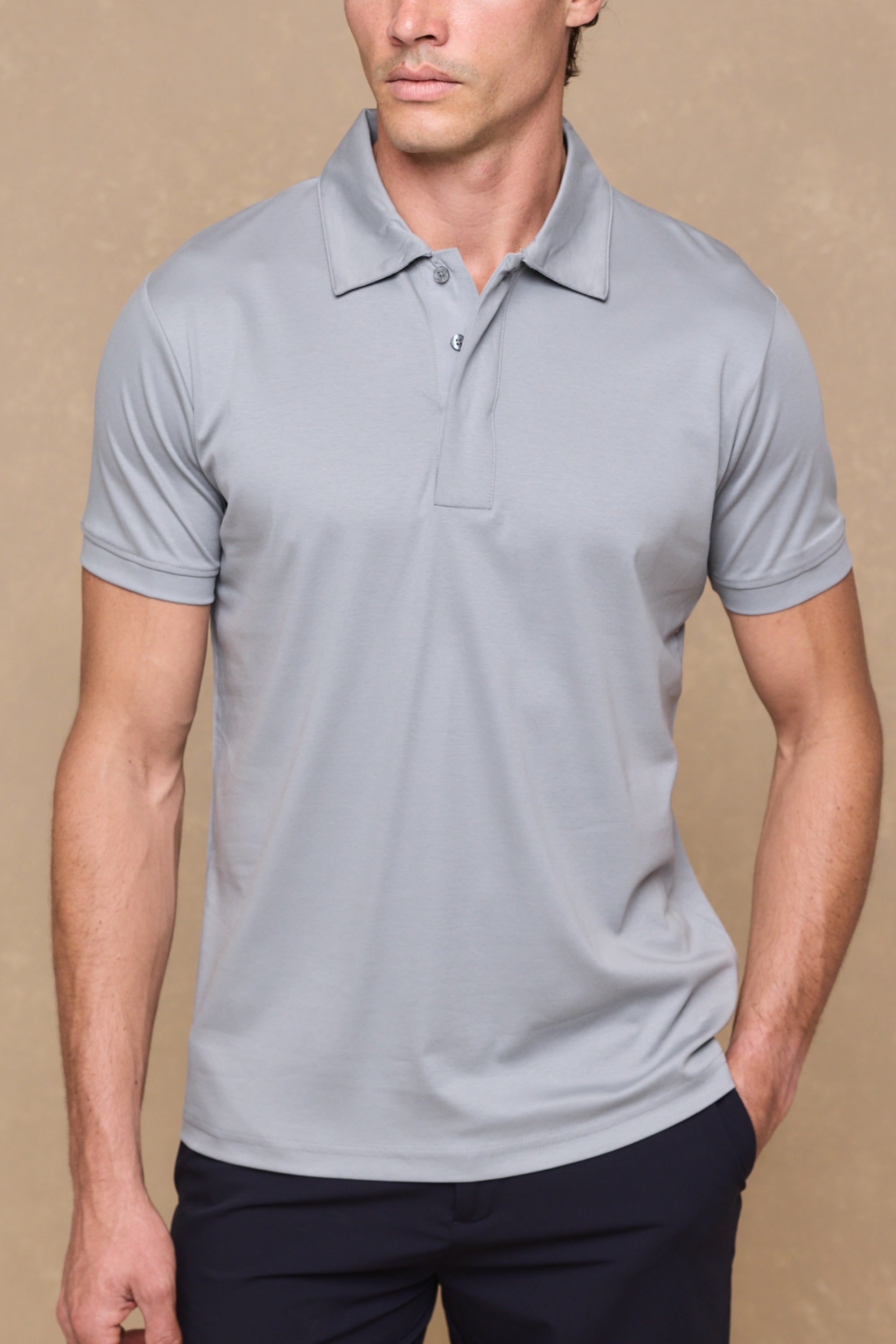 Santi gemerceriseerd poloshirt - Licht tinblauw