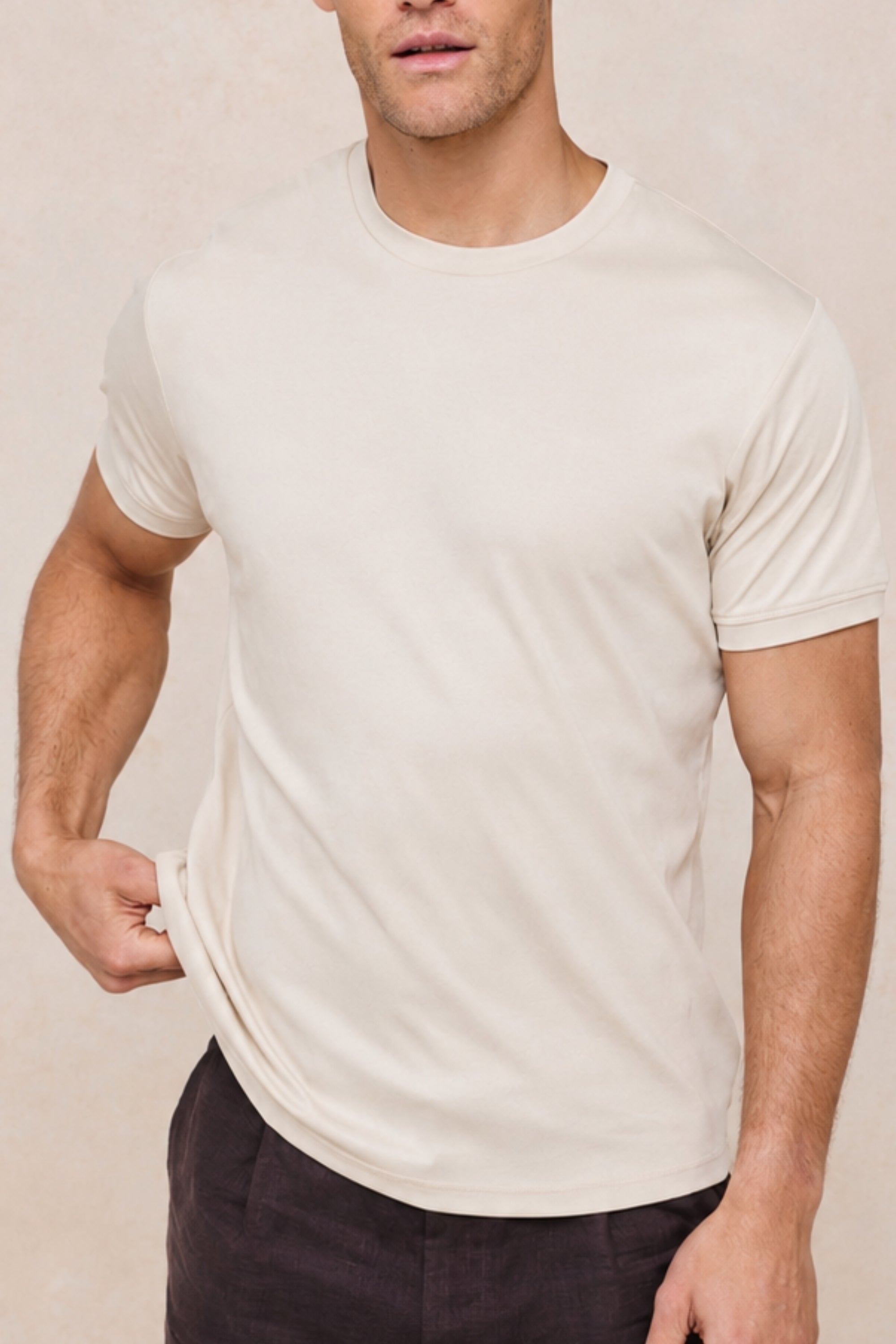 Luxe gemerceriseerd T-shirt - Beige