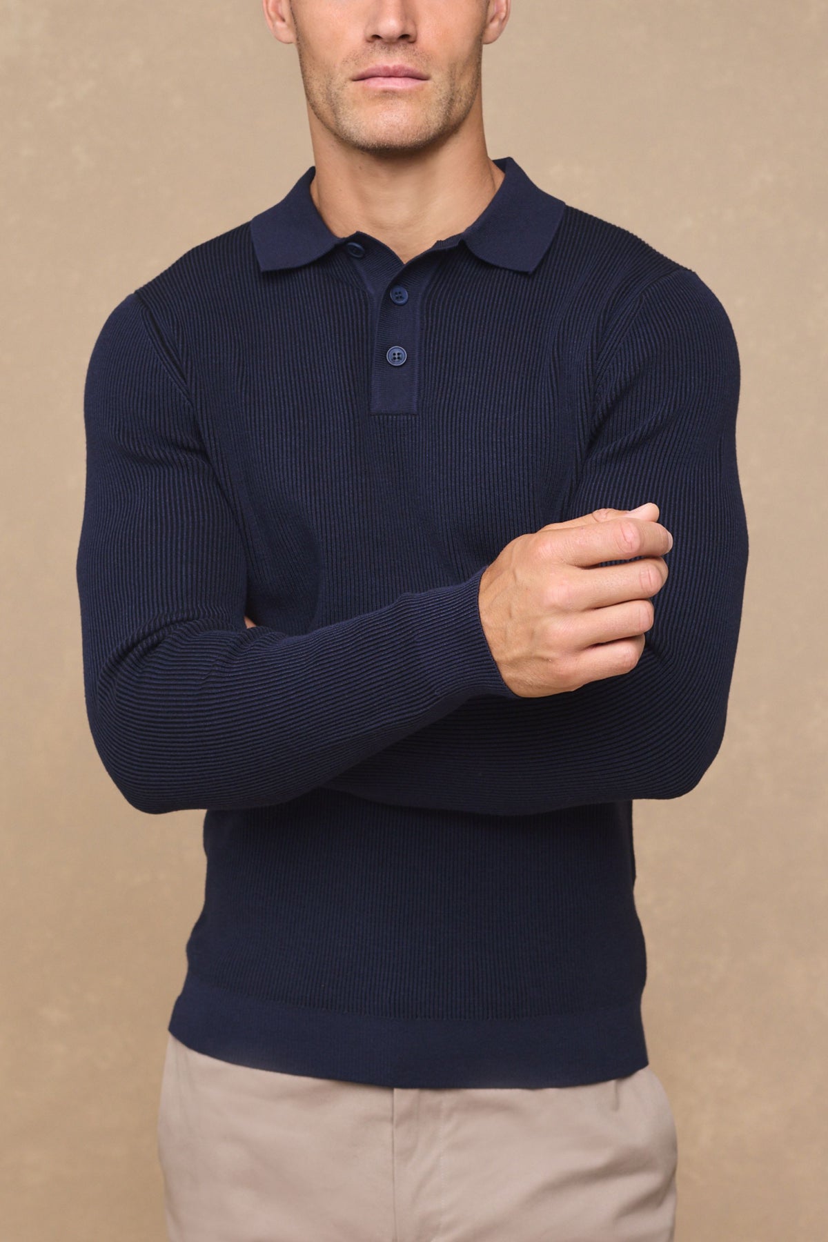 Angus geribbelde polo - marineblauw