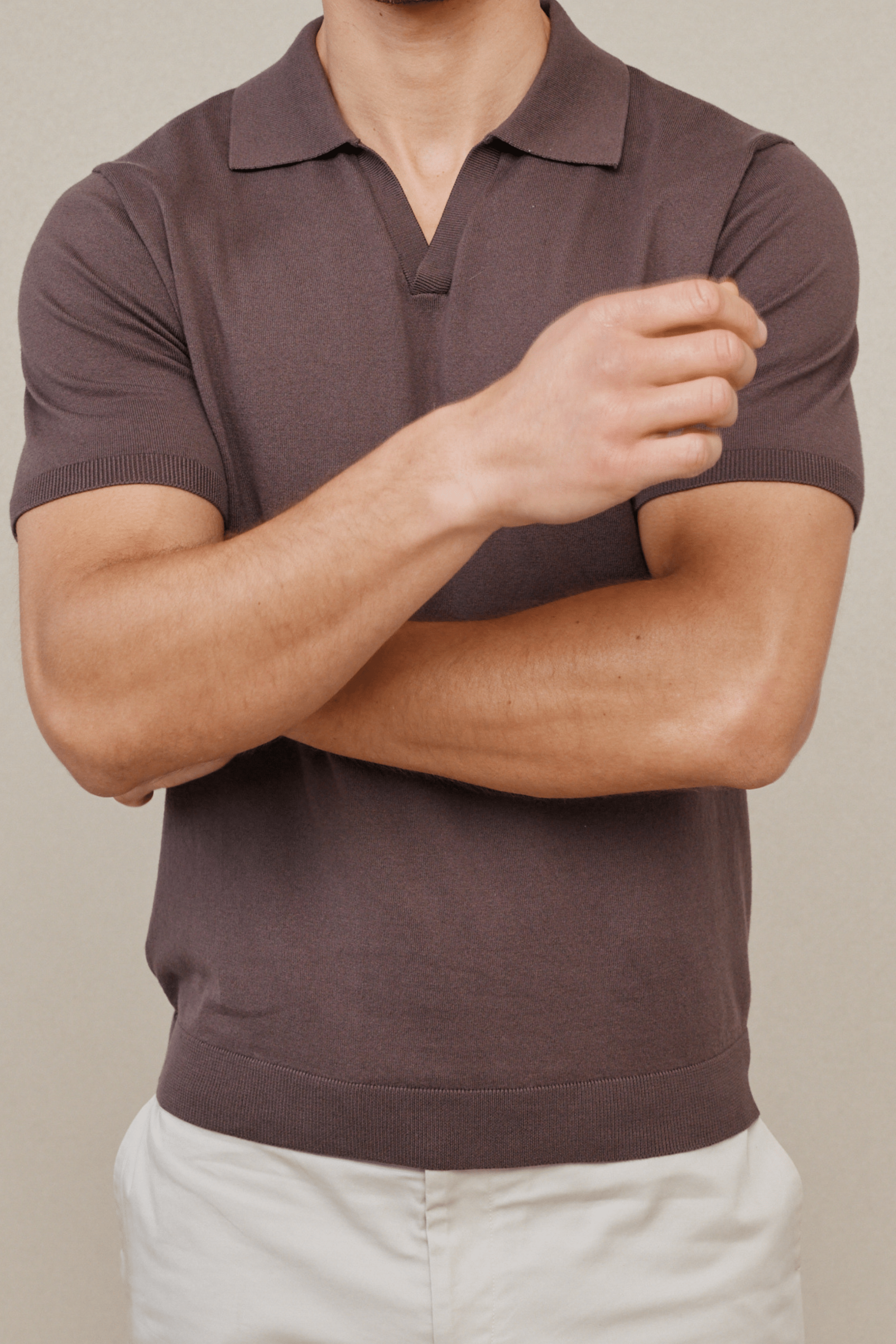 Privia gebreide polo met open hals - Mocha