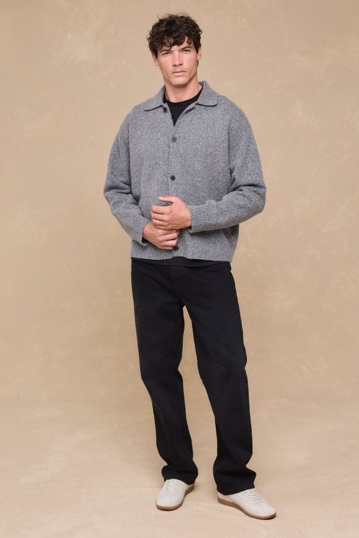 Niles Boiled Button Thru Cardigan - Grey Marl