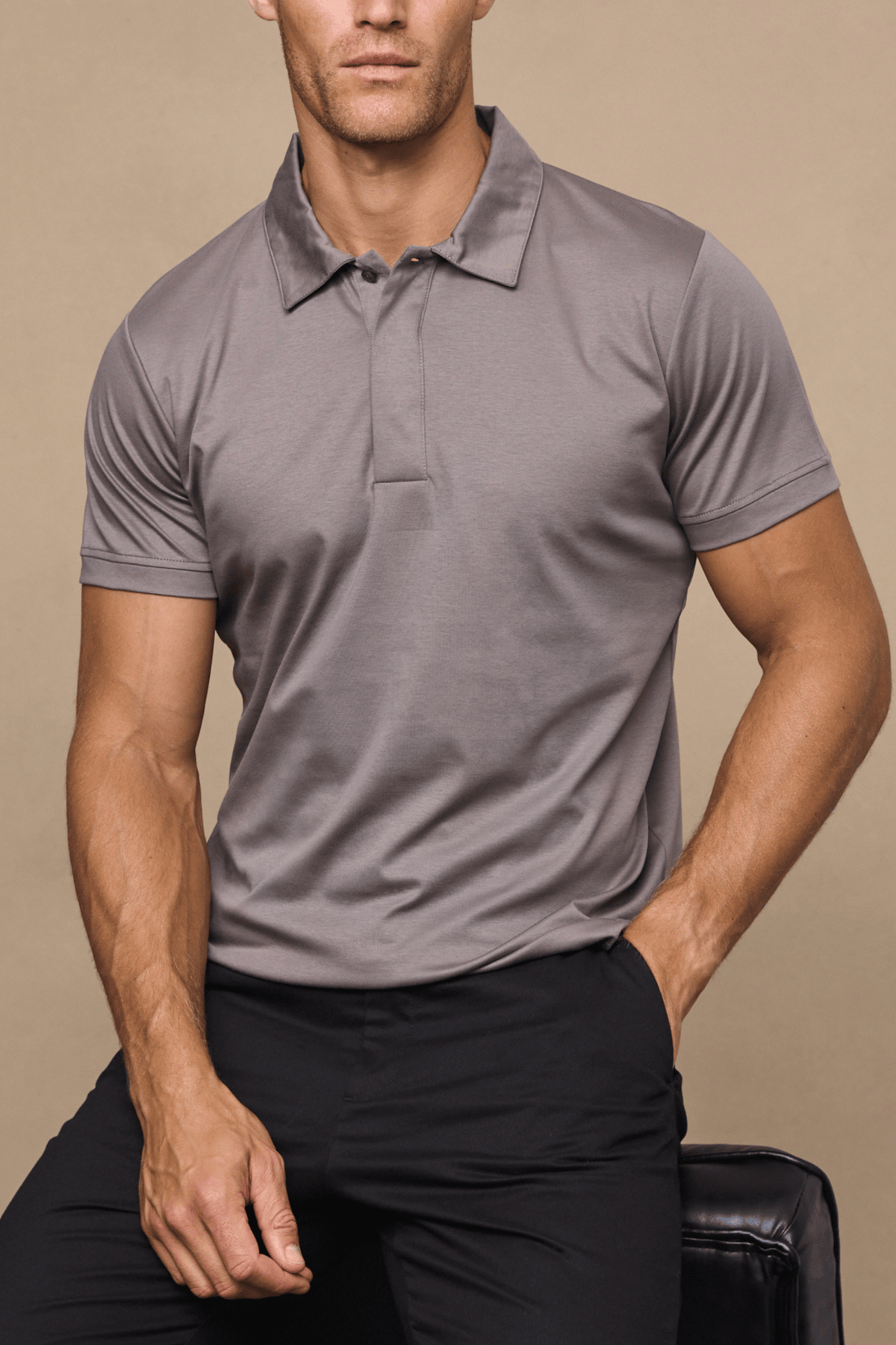 Santi gemerceriseerd poloshirt - paddenstoelkleur