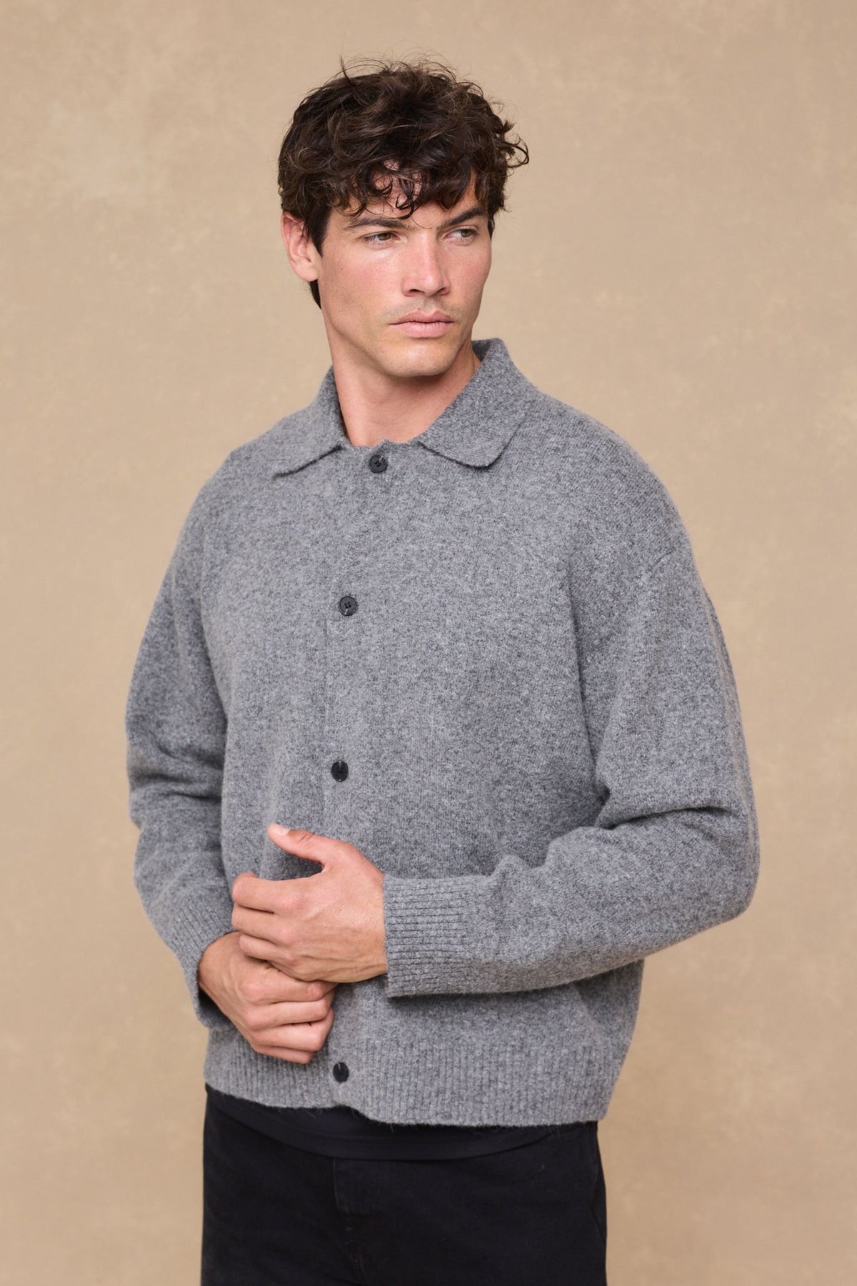 Niles Boiled Button Thru Cardigan - Grey Marl