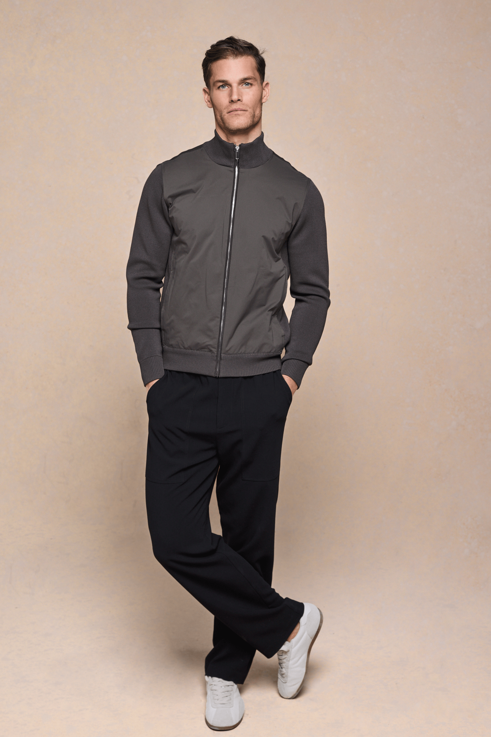 Paco Hybrid gebreide jas - Donker olijfgroen