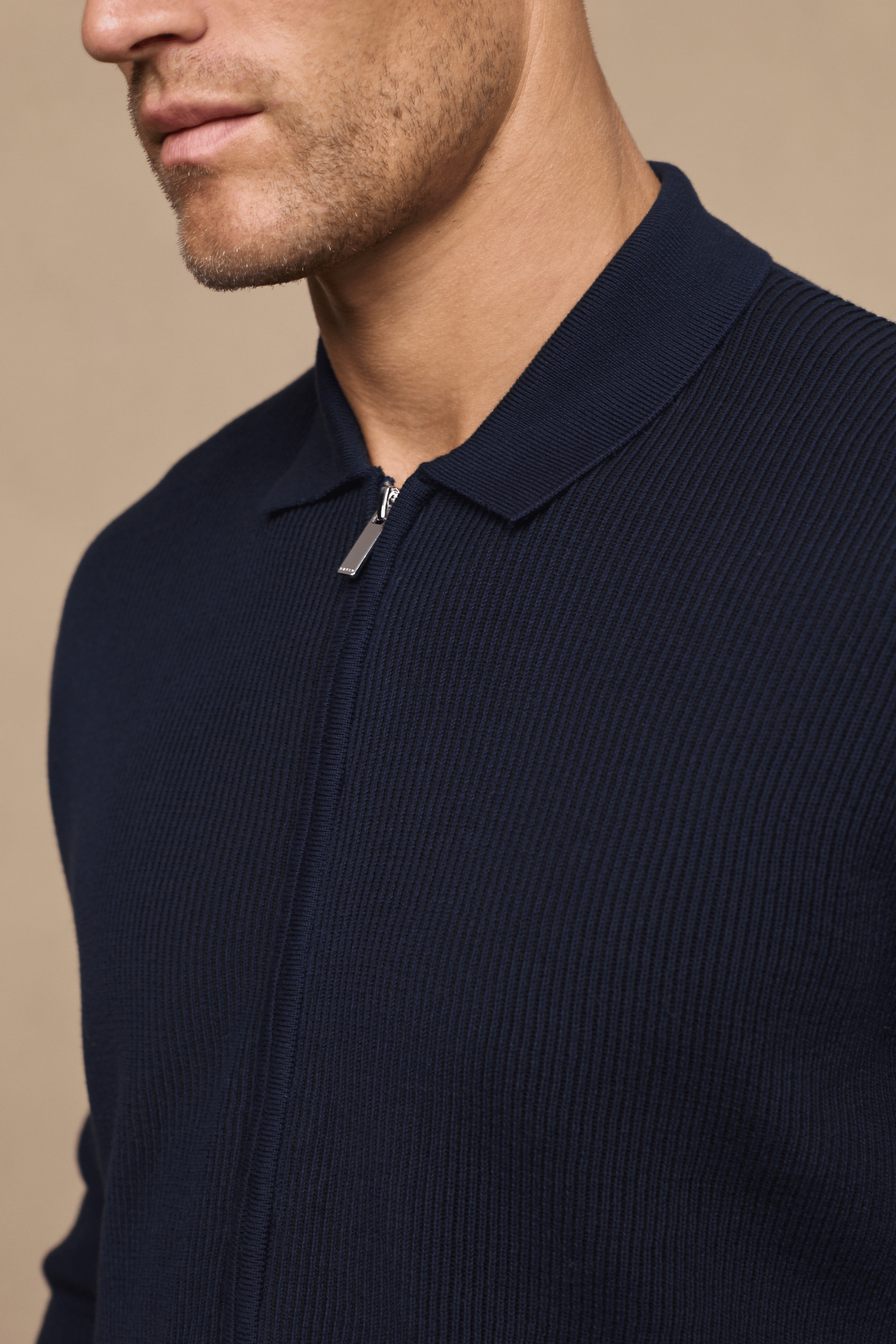 Nikos katoenen jas met ritssluiting - Marineblauw