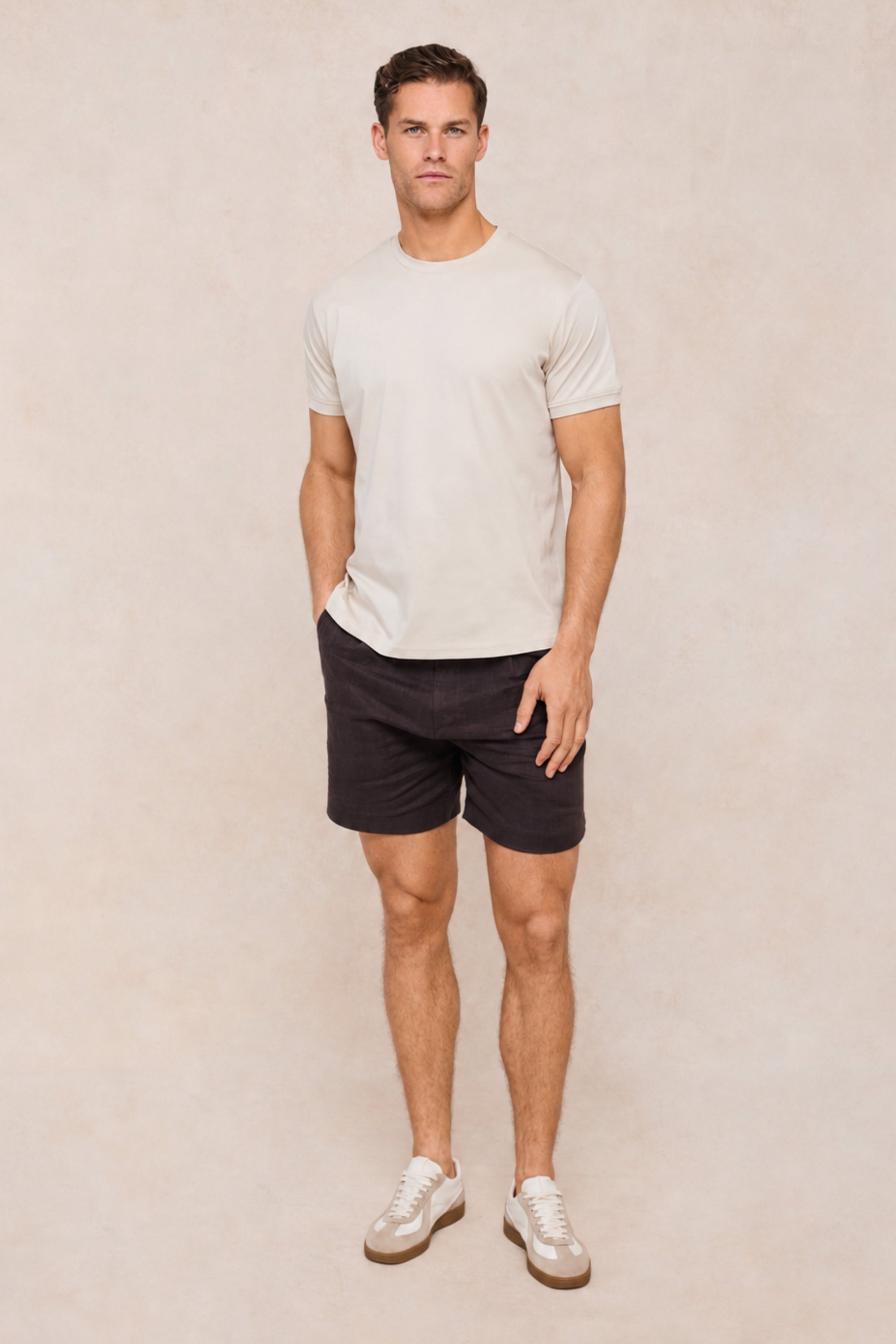 Luxe gemerceriseerd T-shirt - Beige