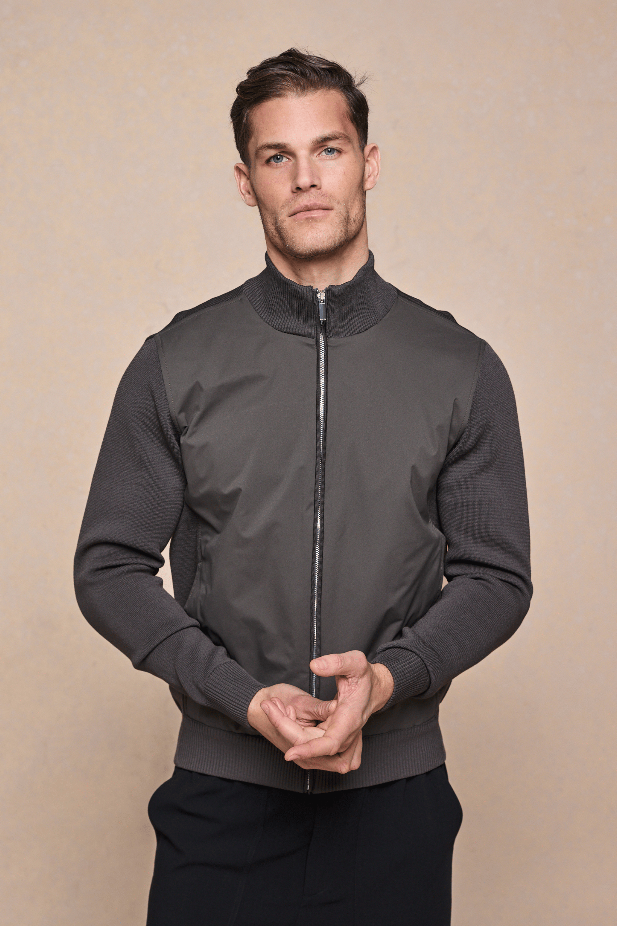 Paco Hybrid gebreide jas - Donker olijfgroen