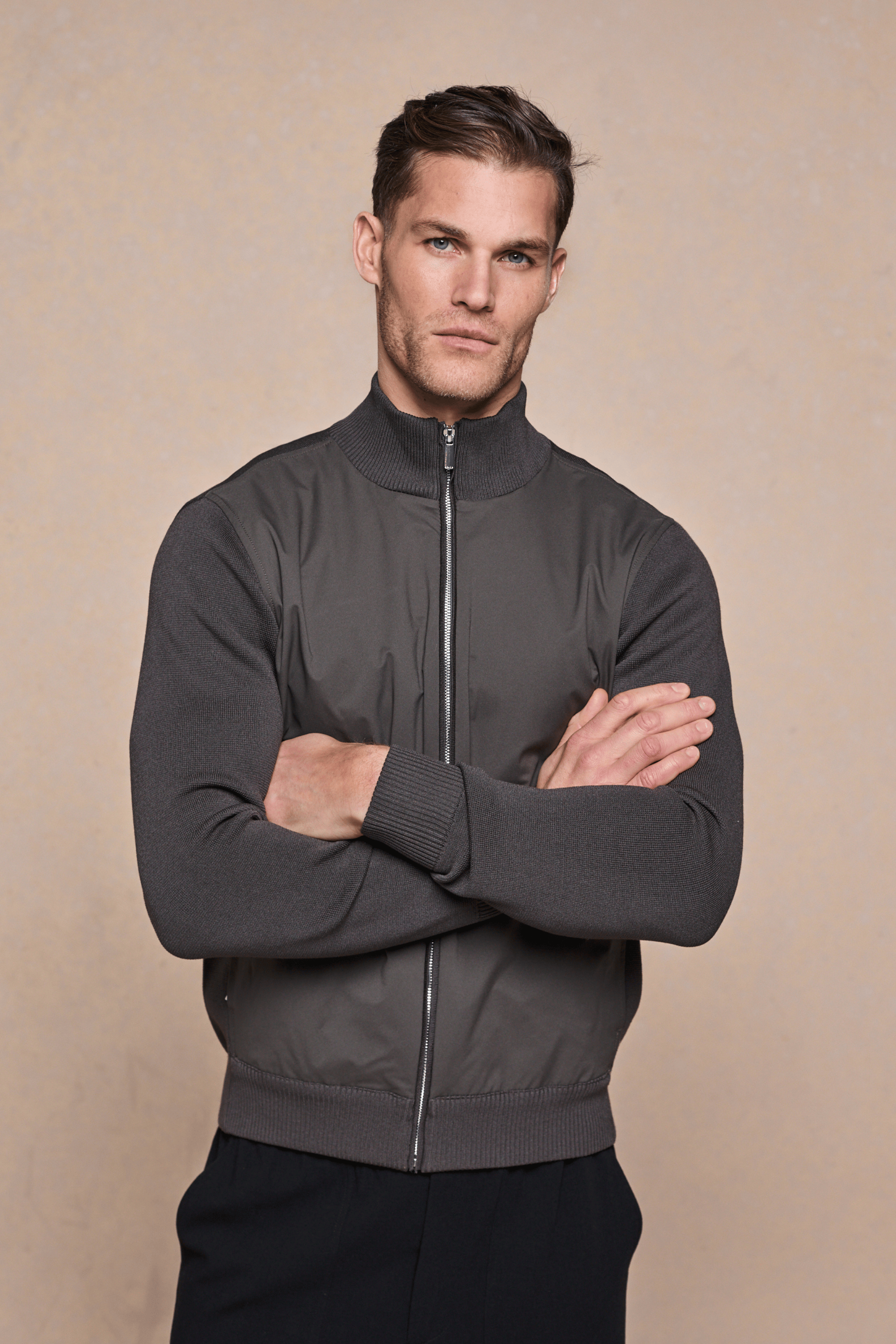 Paco Hybrid gebreide jas - Donker olijfgroen