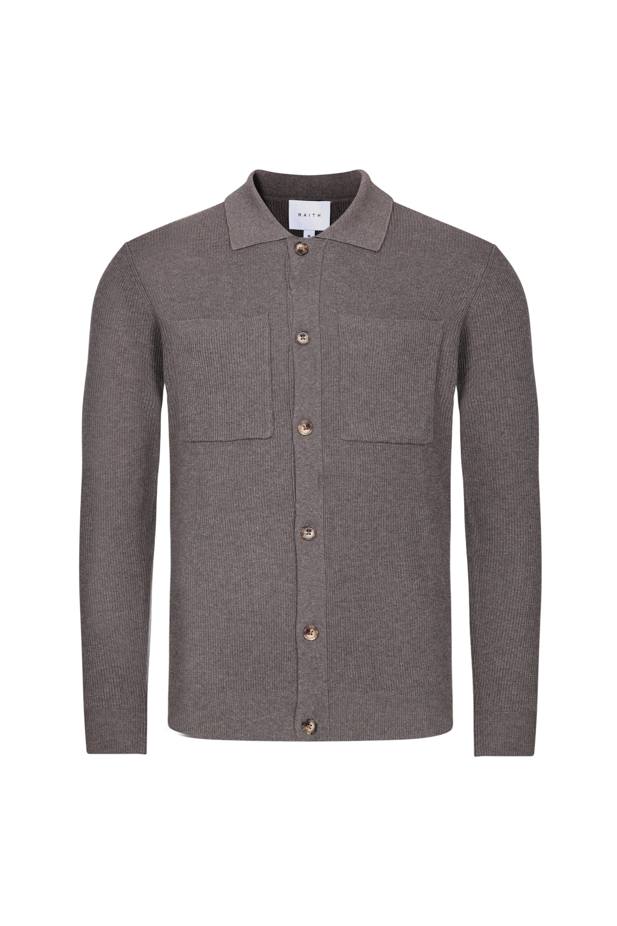Elias Rib Top Pocket Cardigan - Lichtbruin gemêleerd