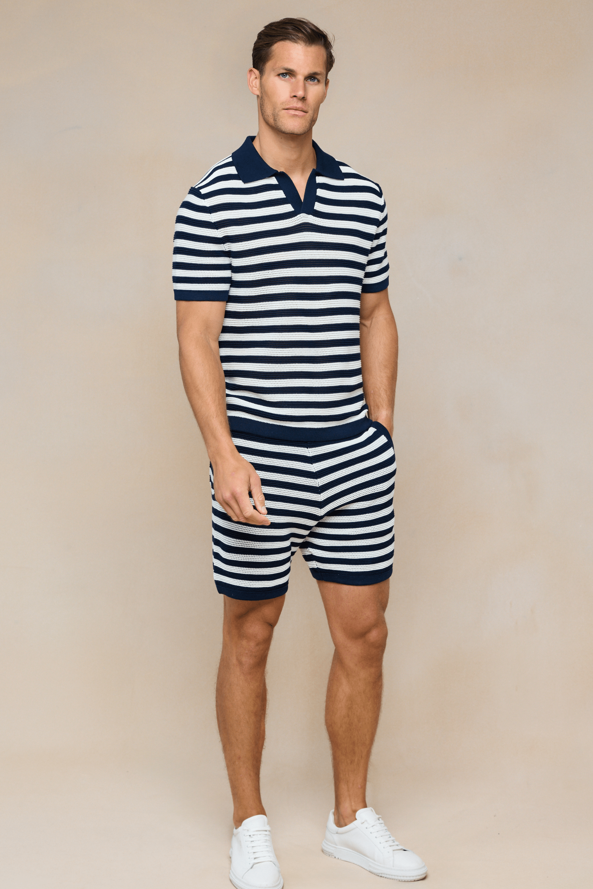 Lattolo Gestreept Gebreid Short - Marine/Ecru