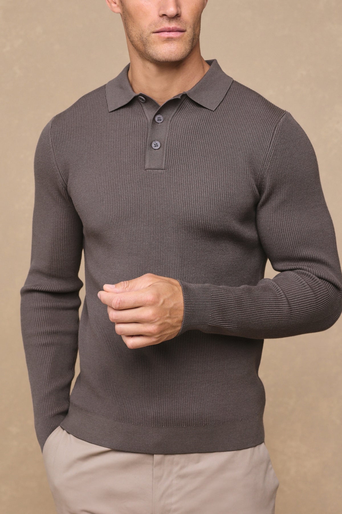 Angus Ribbed Polo - Champignon