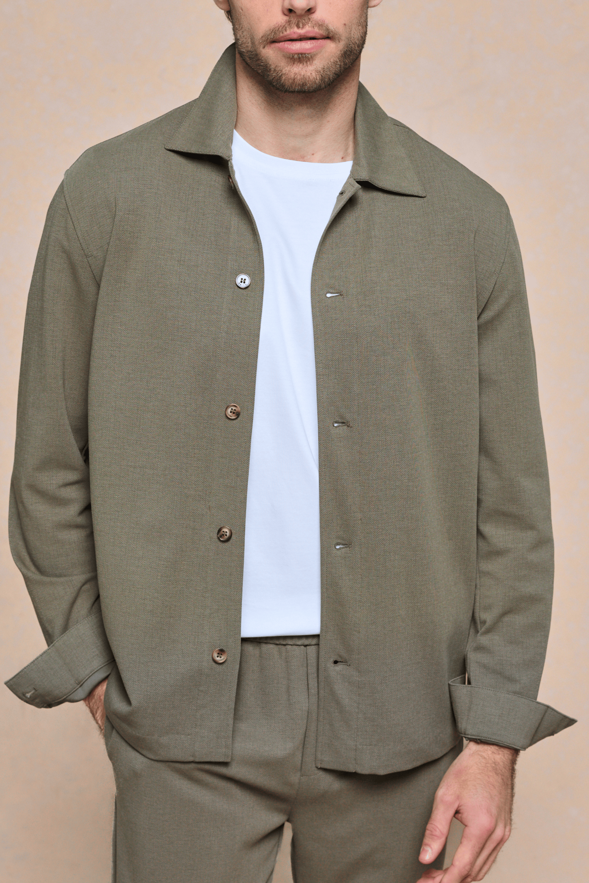 Geneva overshirt met textuur - Khaki