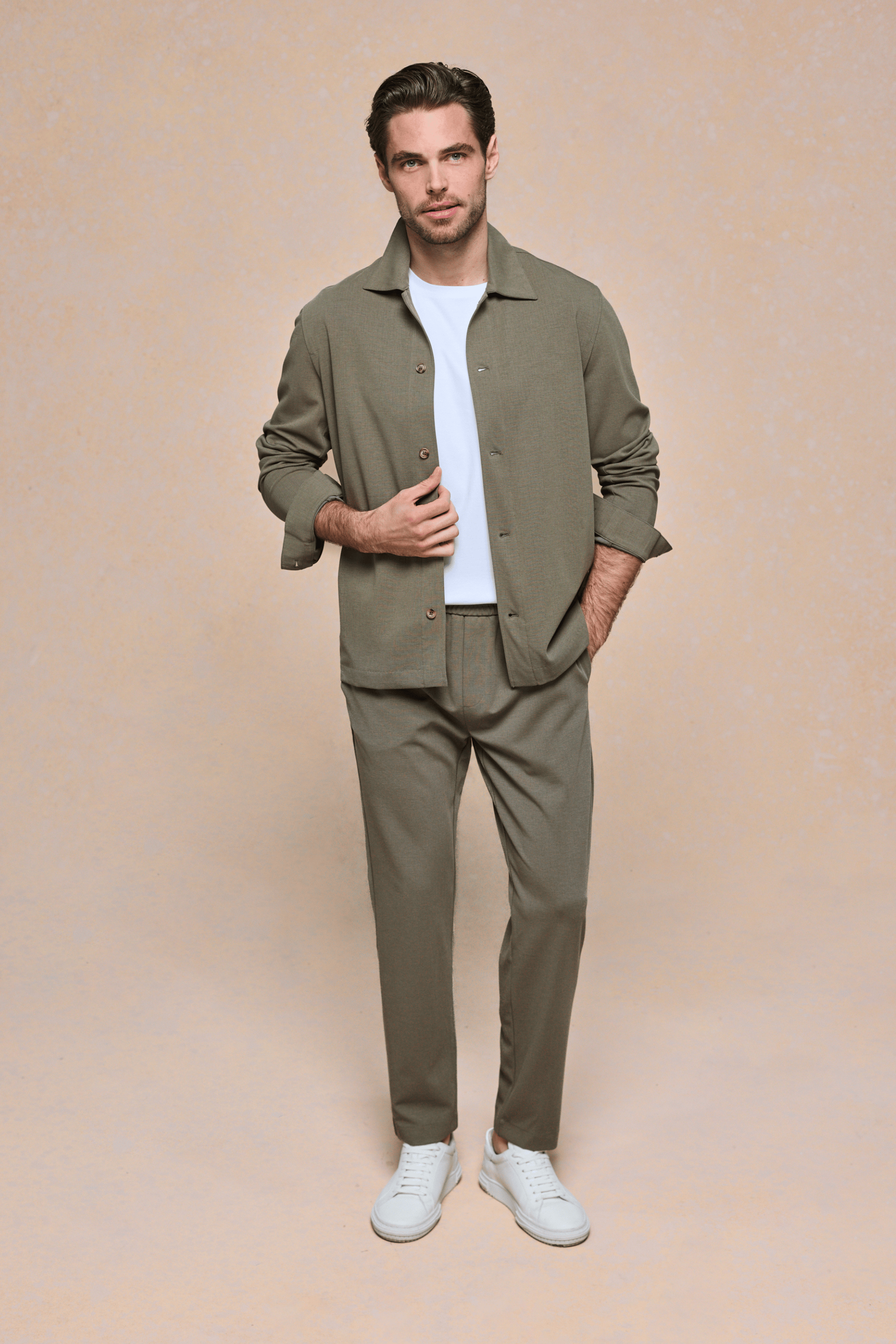 Geneva overshirt met textuur - Khaki