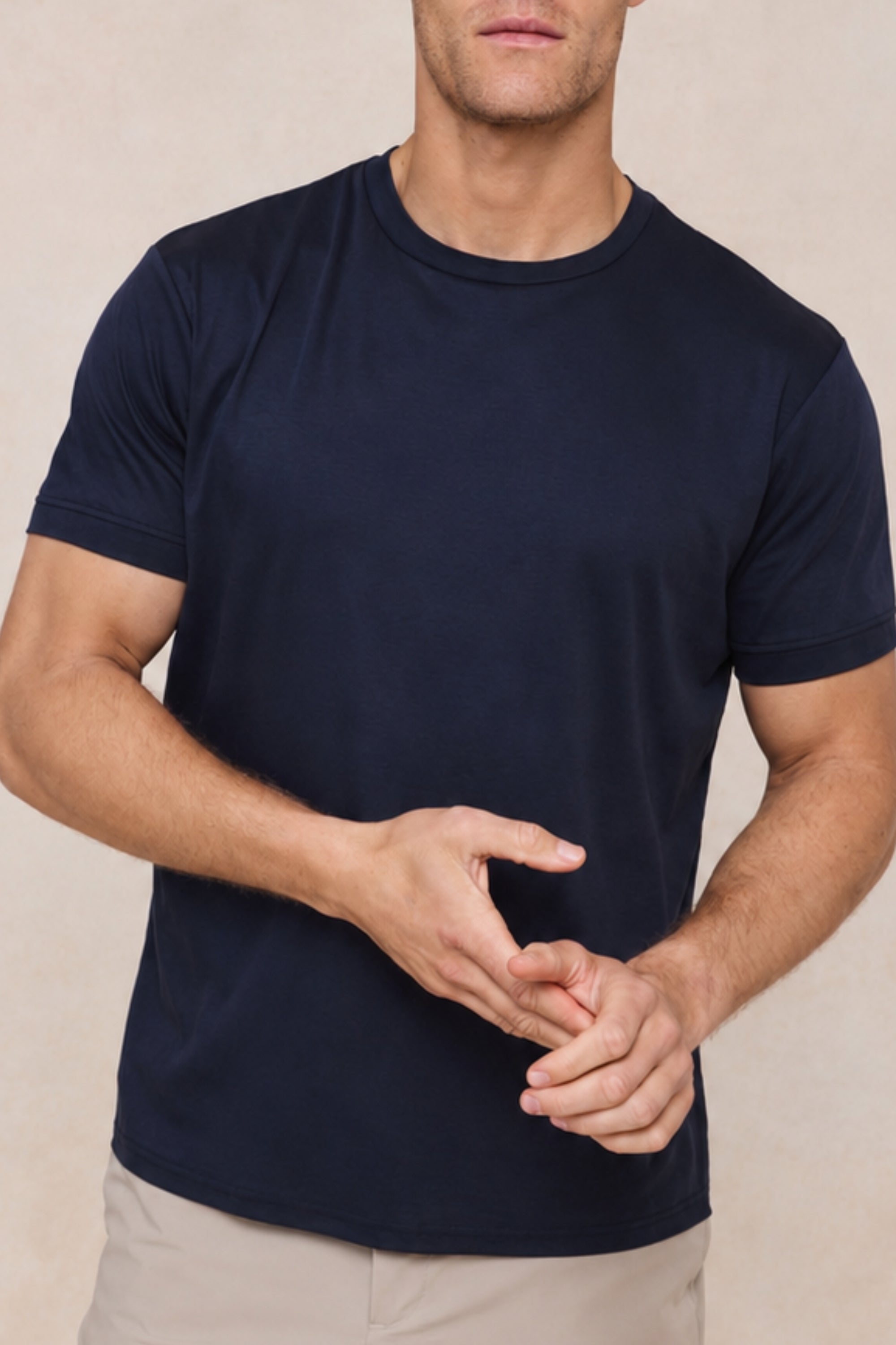 Luxe gemerceriseerd T-shirt - Marineblauw