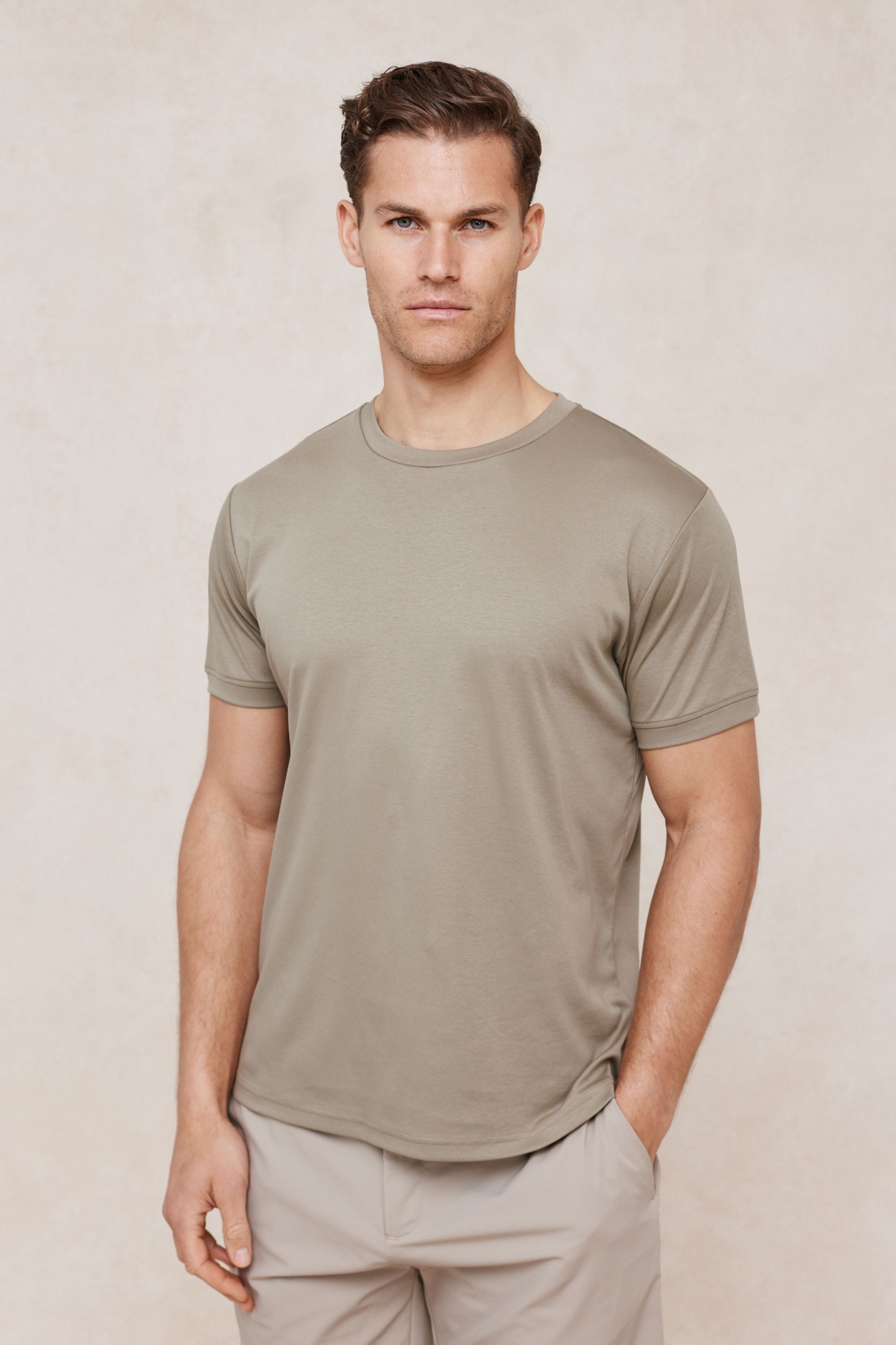 Luxe gemerceriseerd T-shirt - Donker saliegroen