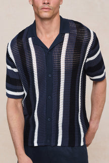 Dell'Amore Crochet Knit Shirt - Navy