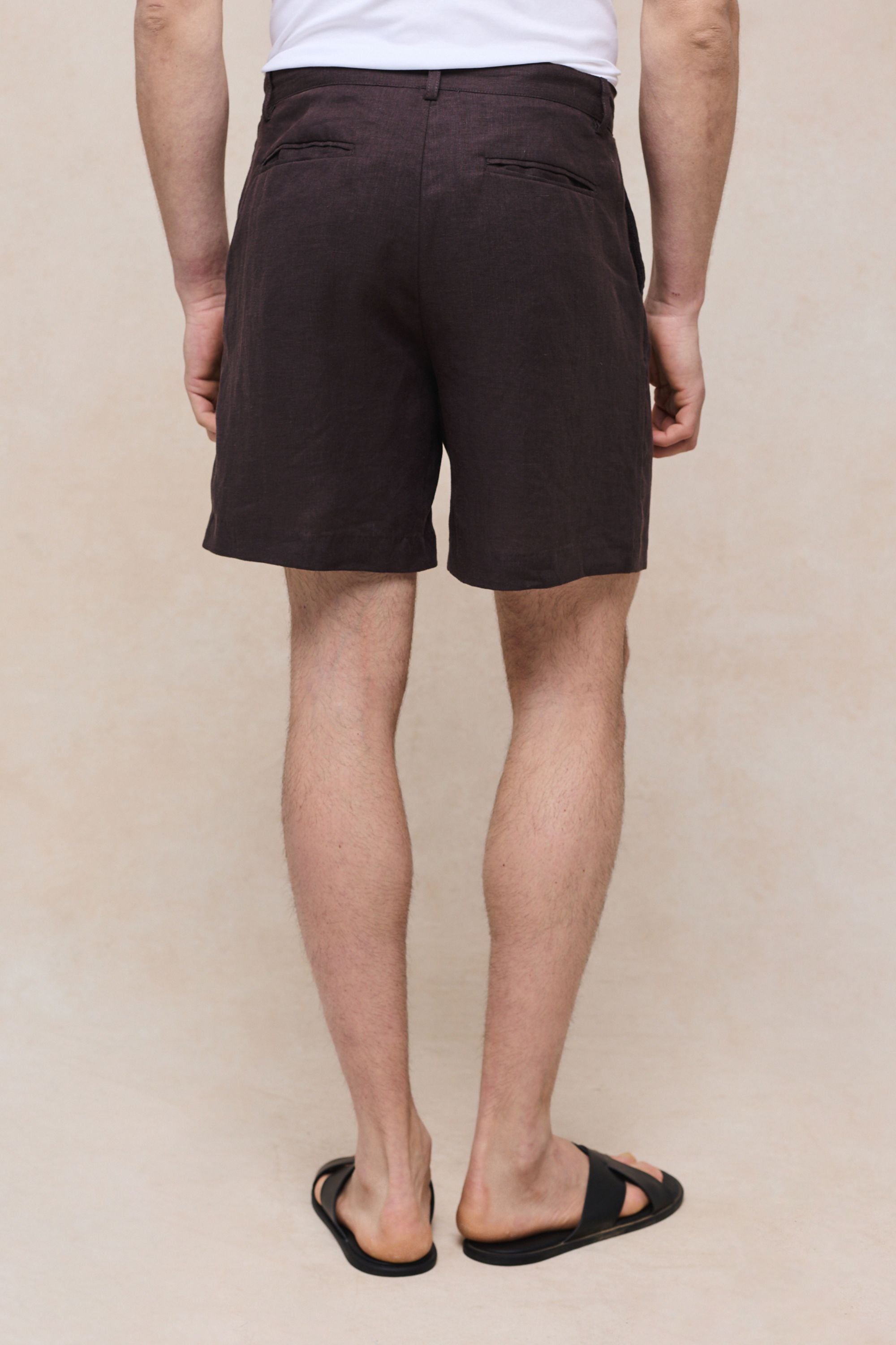 Javier Pleated Waistband Linen Short - Brown