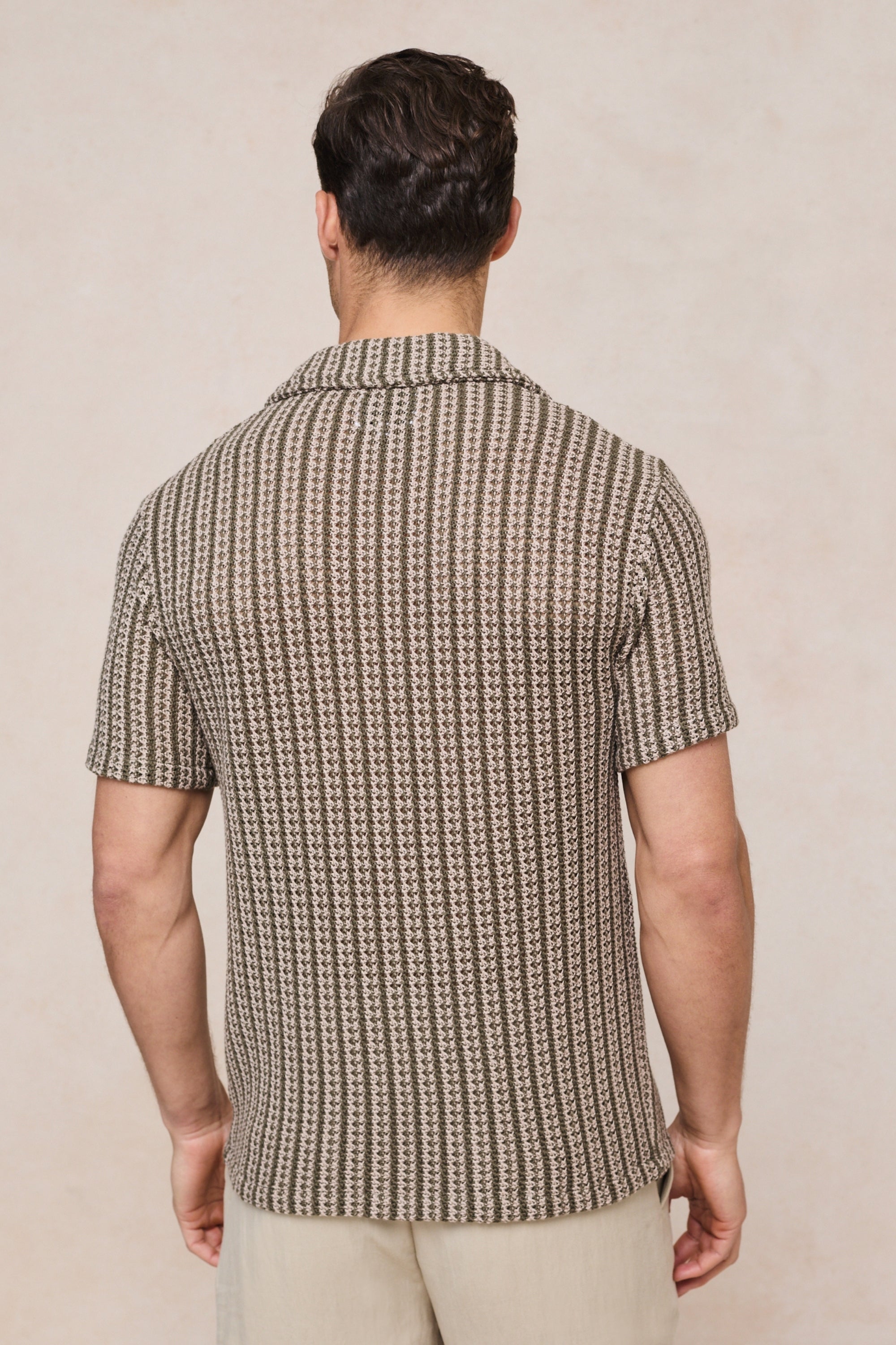 Salvador gebreid overhemd met camp collar - Khaki/Zand