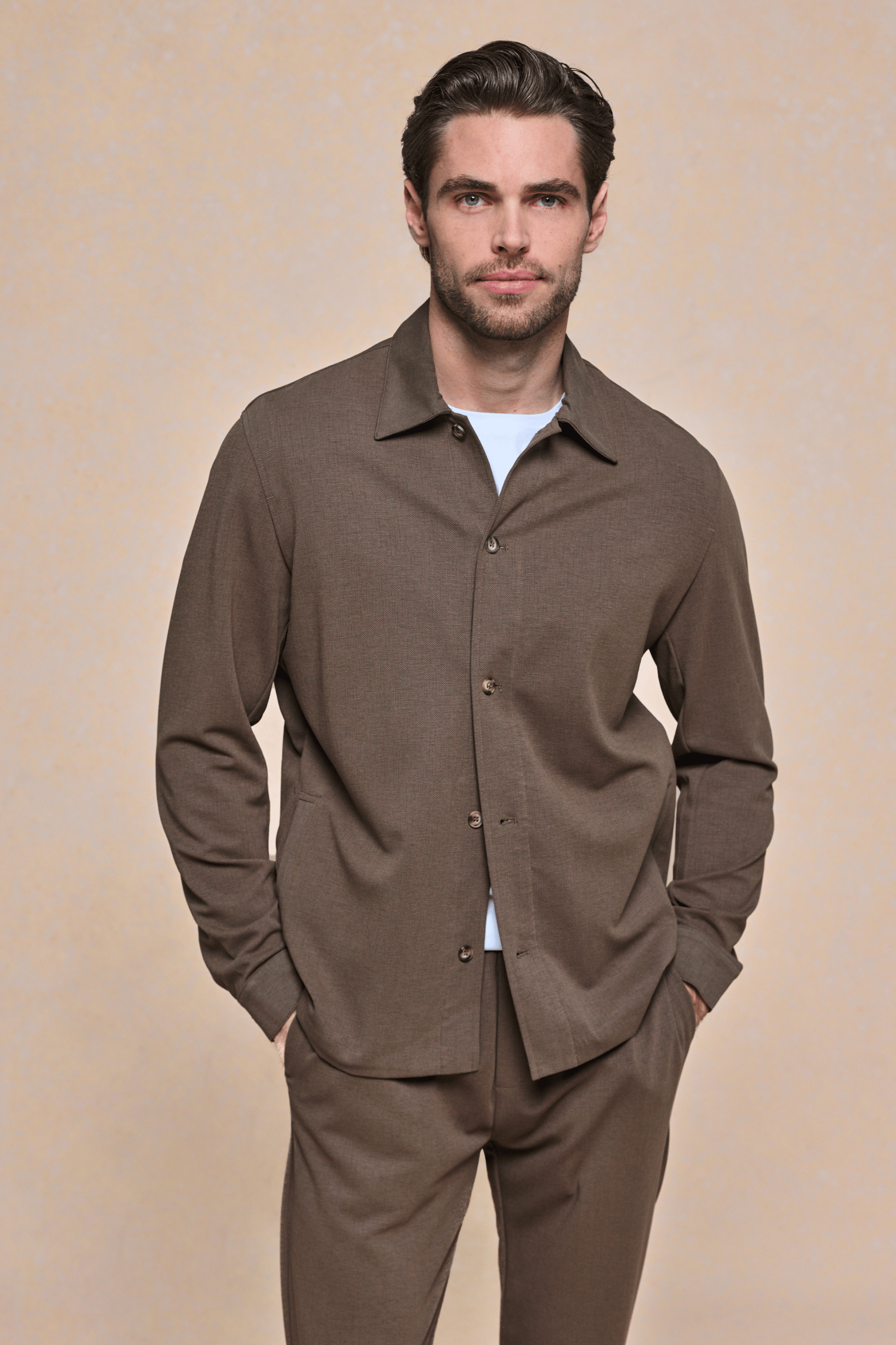 Geneva overshirt met textuur - Bruin