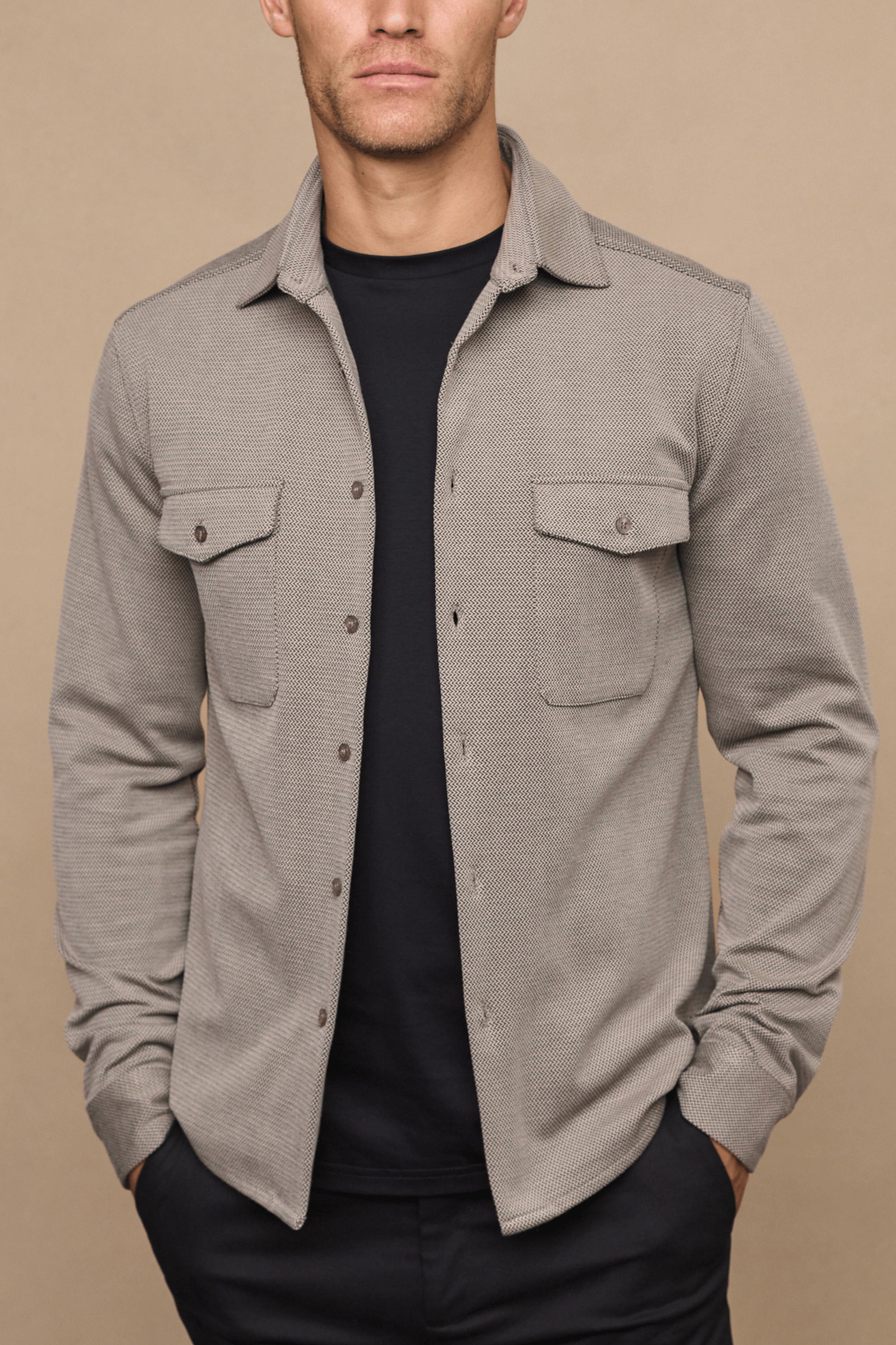 Jacques overshirt met textuur - Beige/Bruin