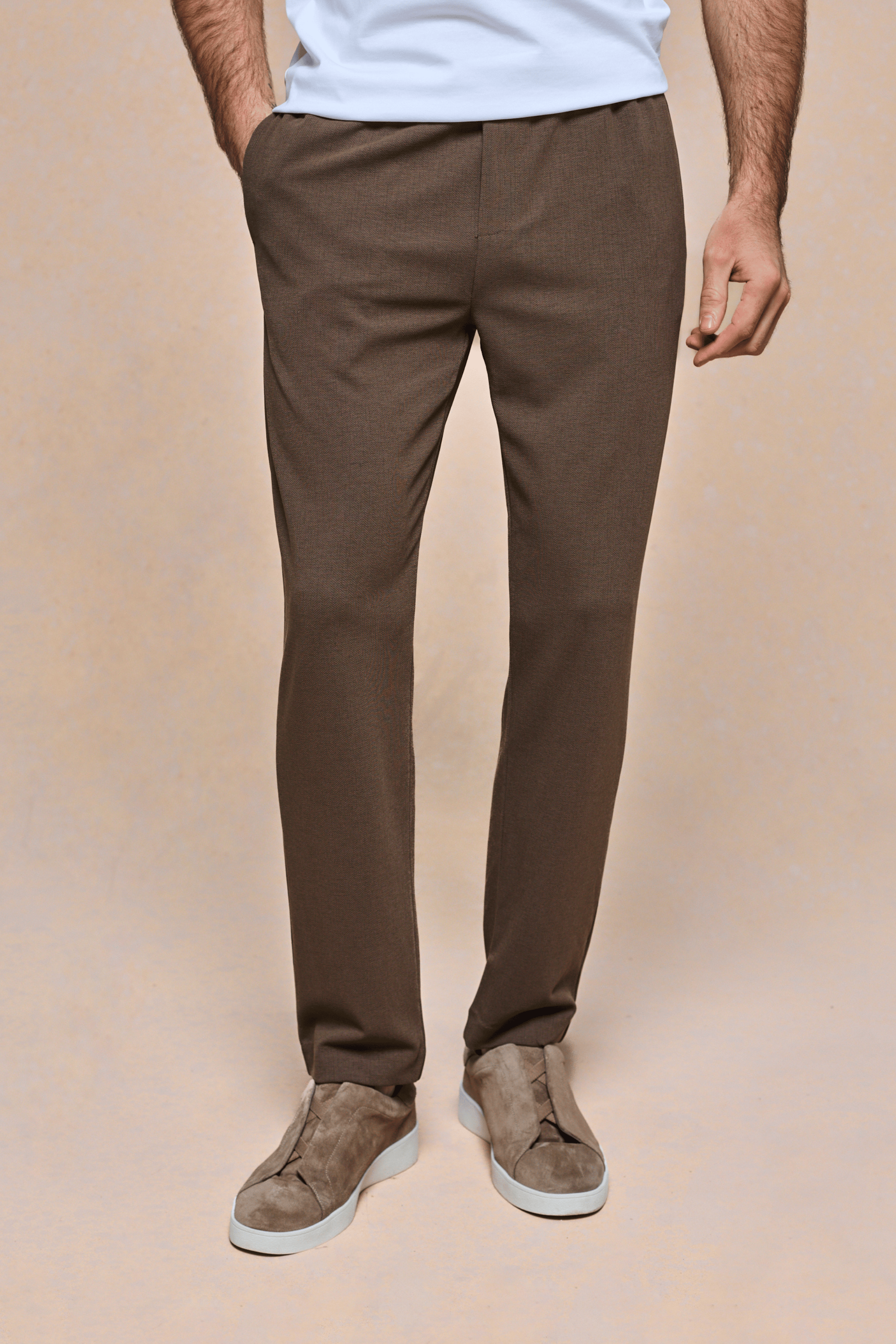 Geneva getextureerde taps toelopende broek - bruin