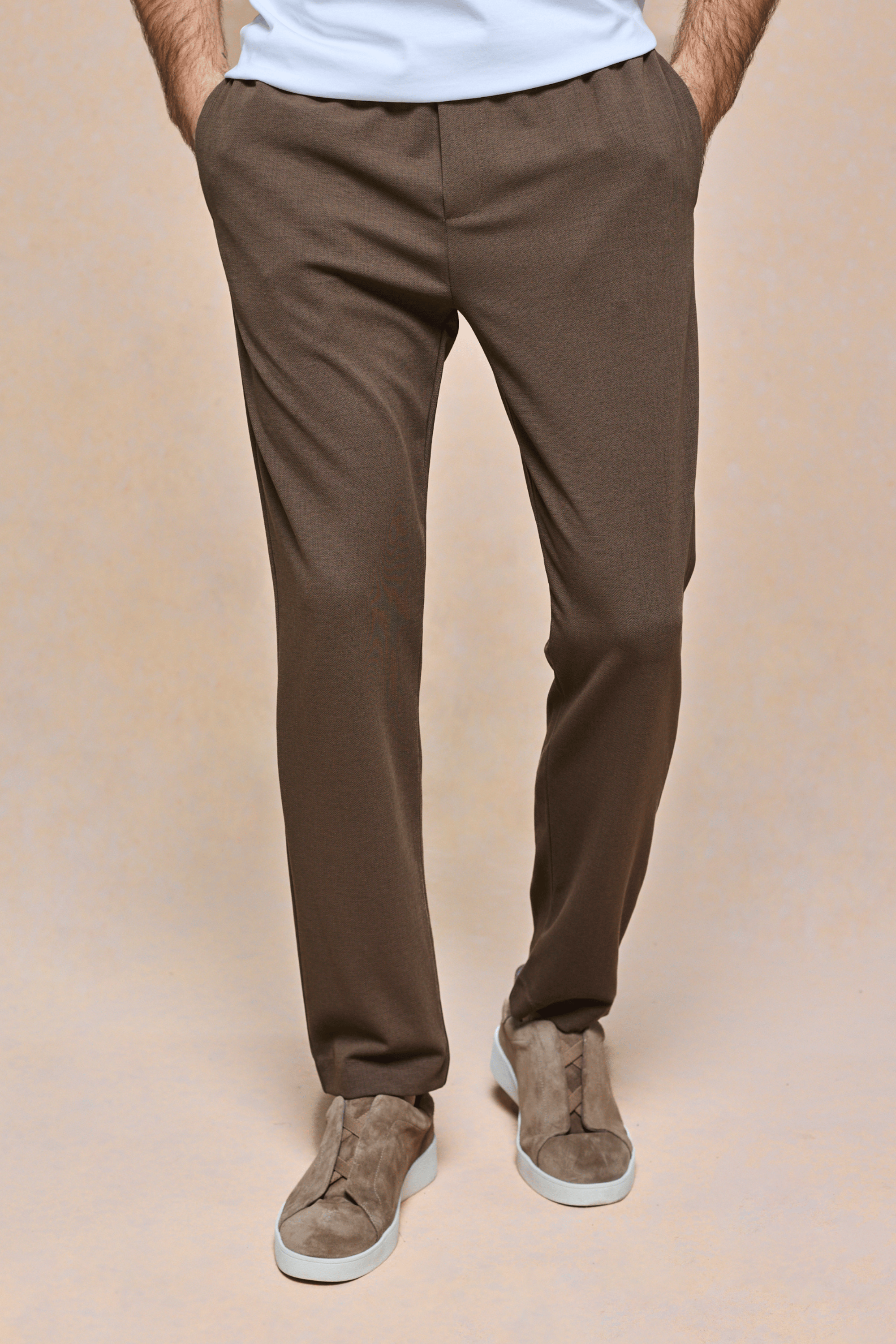 Geneva Textured Tapered Trouser - Brown