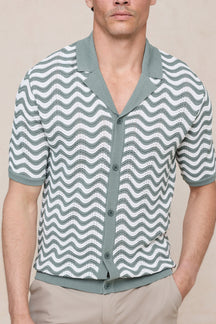 Serenita Knitted Shirt - Sage/White