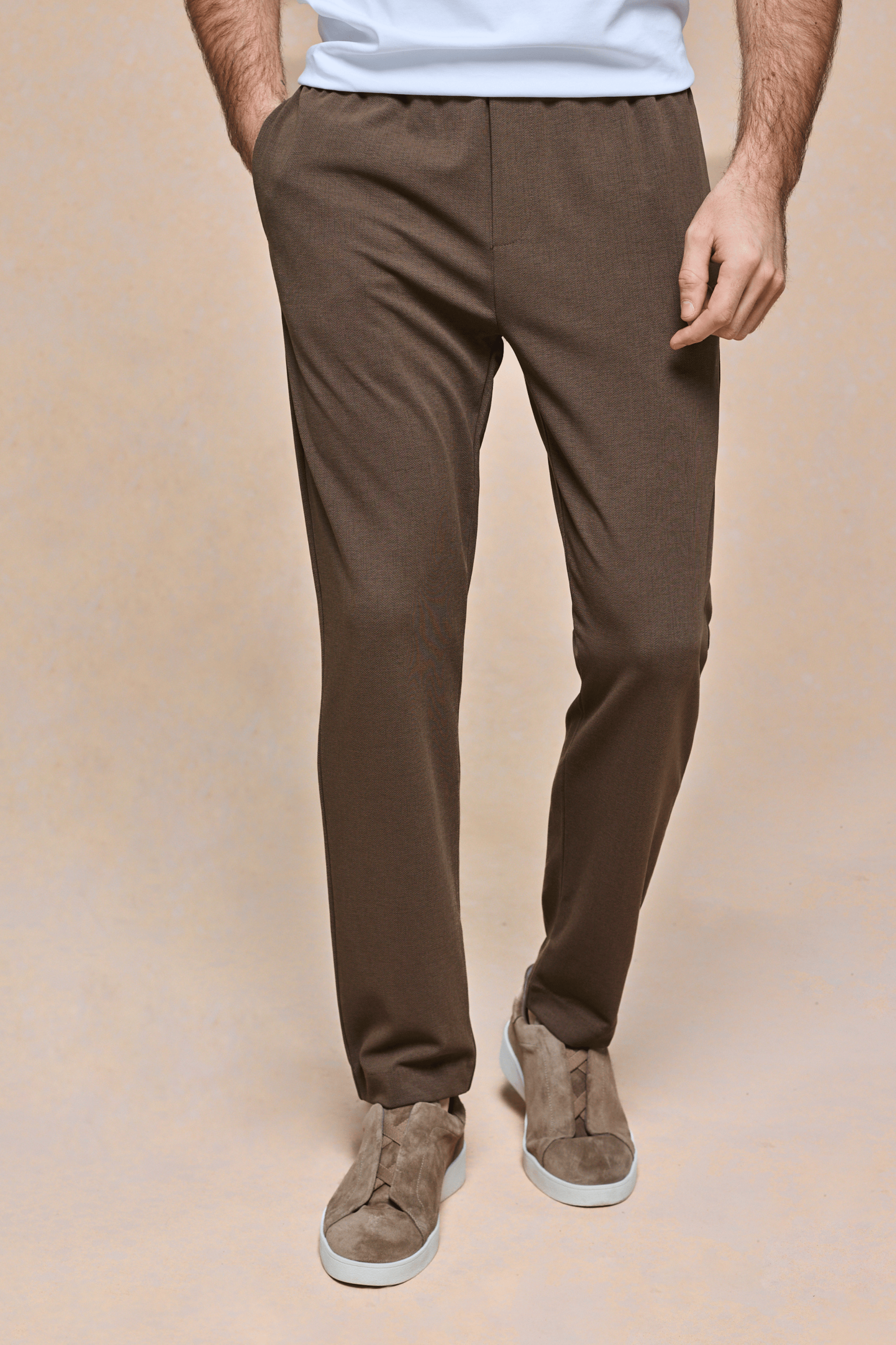 Geneva Textured Tapered Trouser - Brown