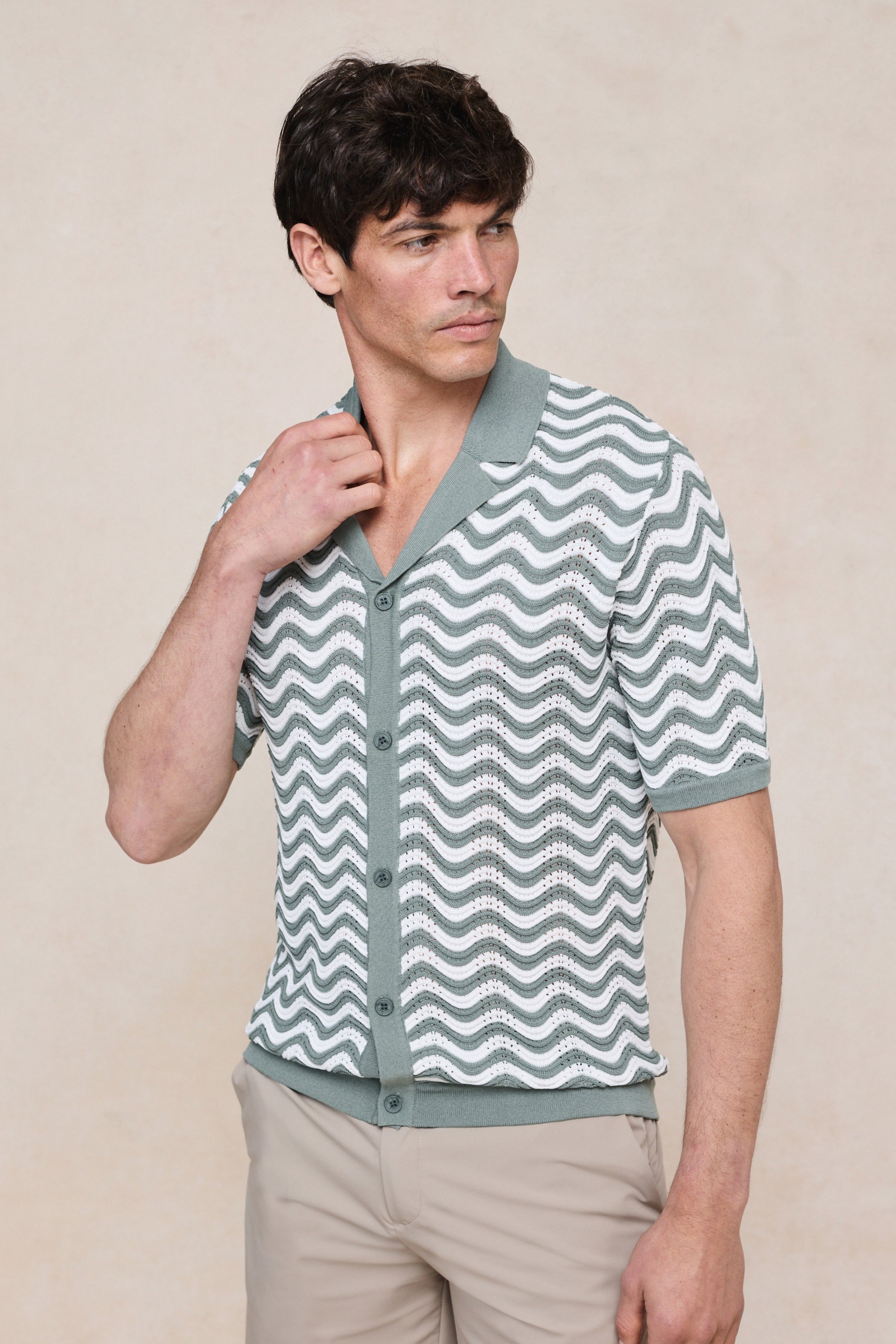 Serenita gebreid shirt - Saliegroen/Wit
