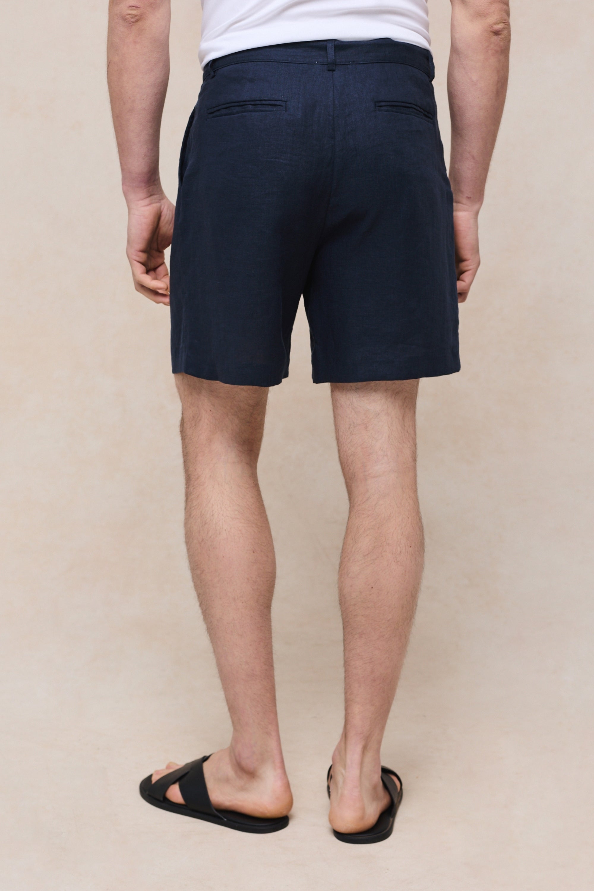 Javier Pleated Waistband Linen Short - Navy