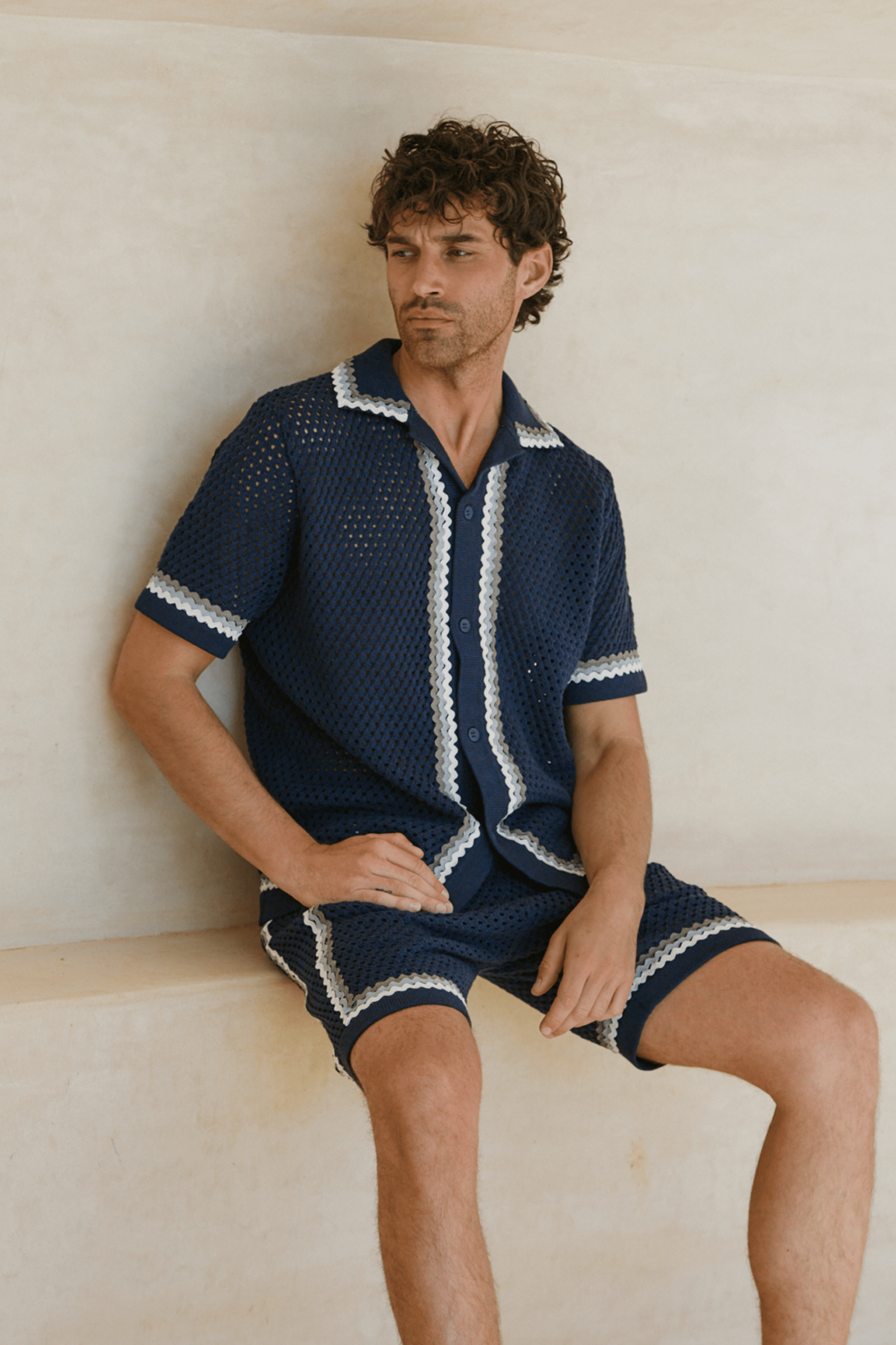 Marconi gehaakt gebreid shirt - Marineblauw