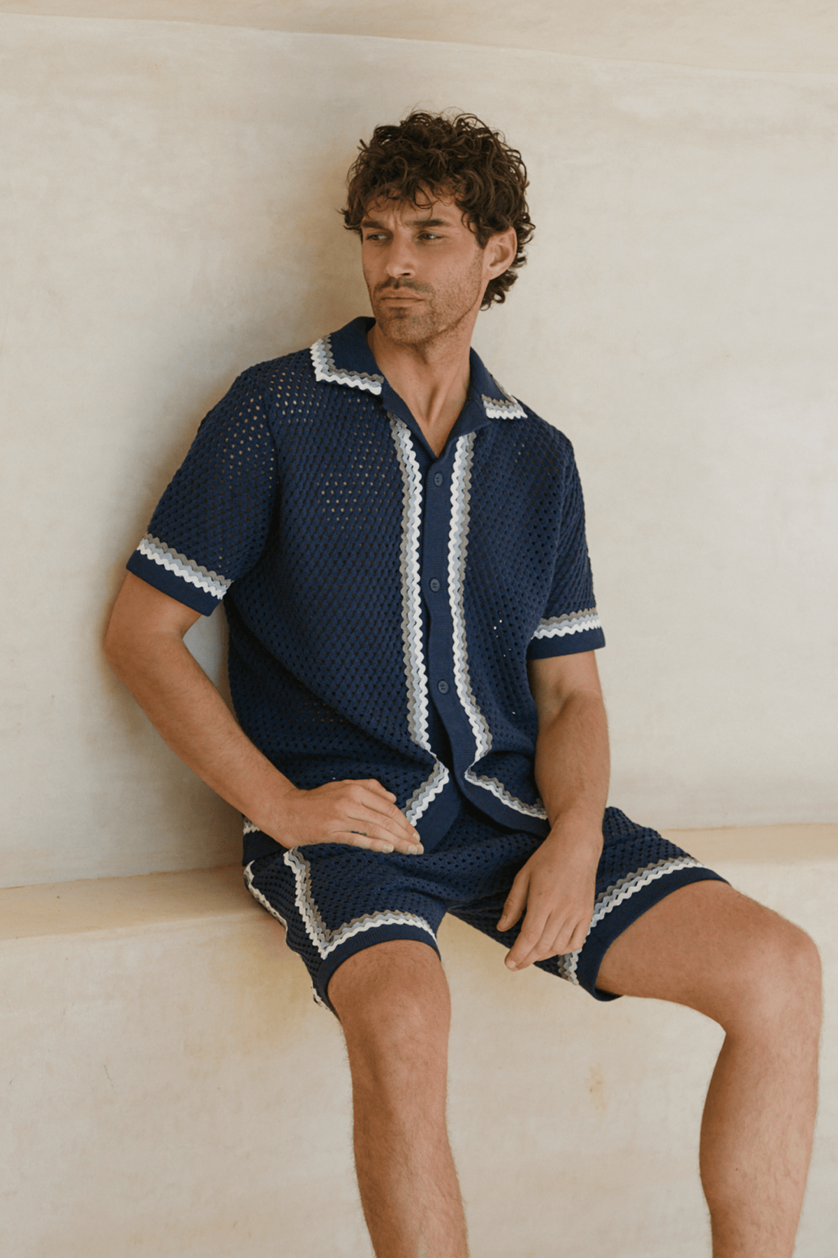 Marconi gehaakt gebreid shirt - Marineblauw