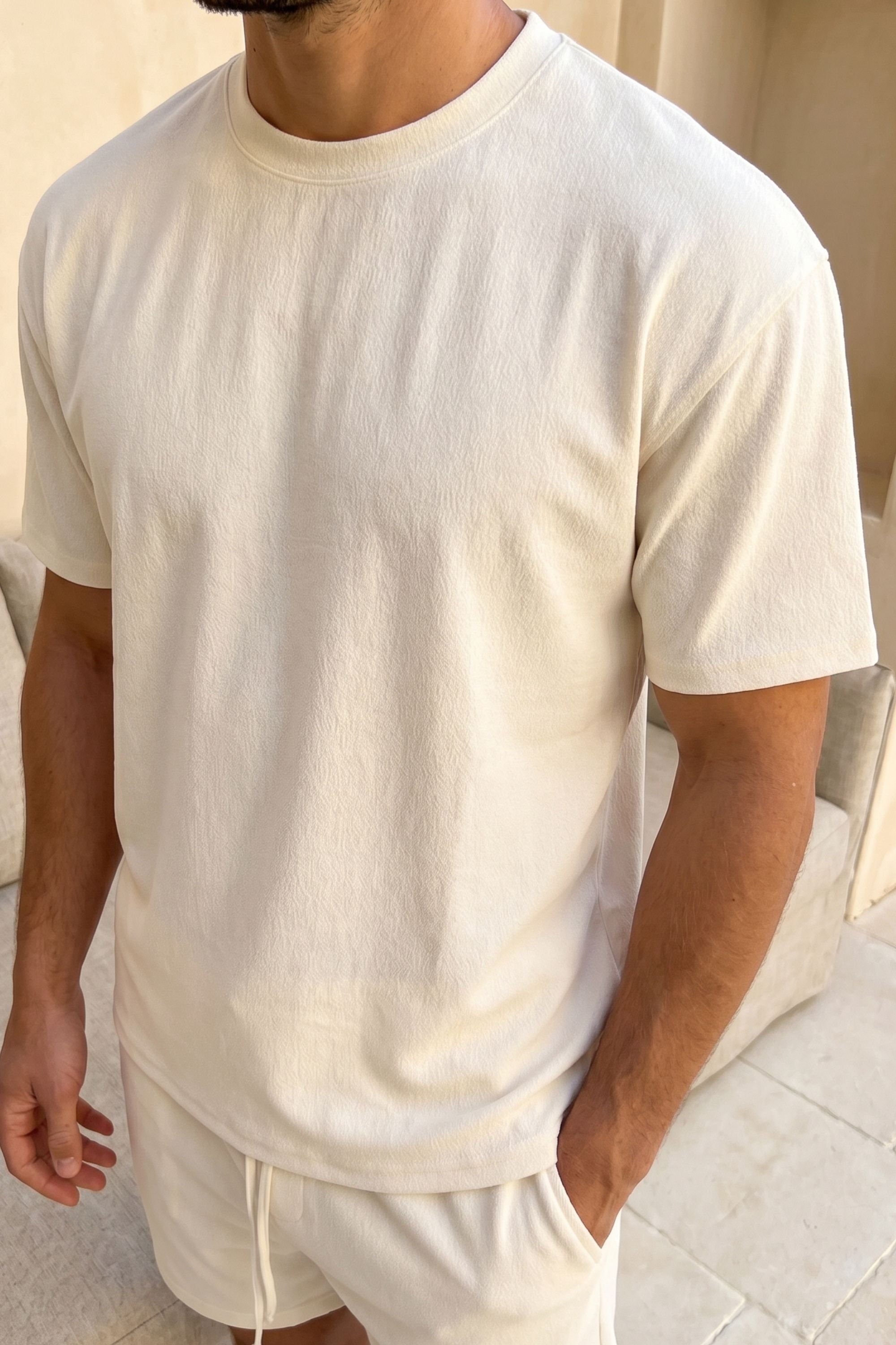 Tomas T-shirt met ronde hals en kreukels - Ecru