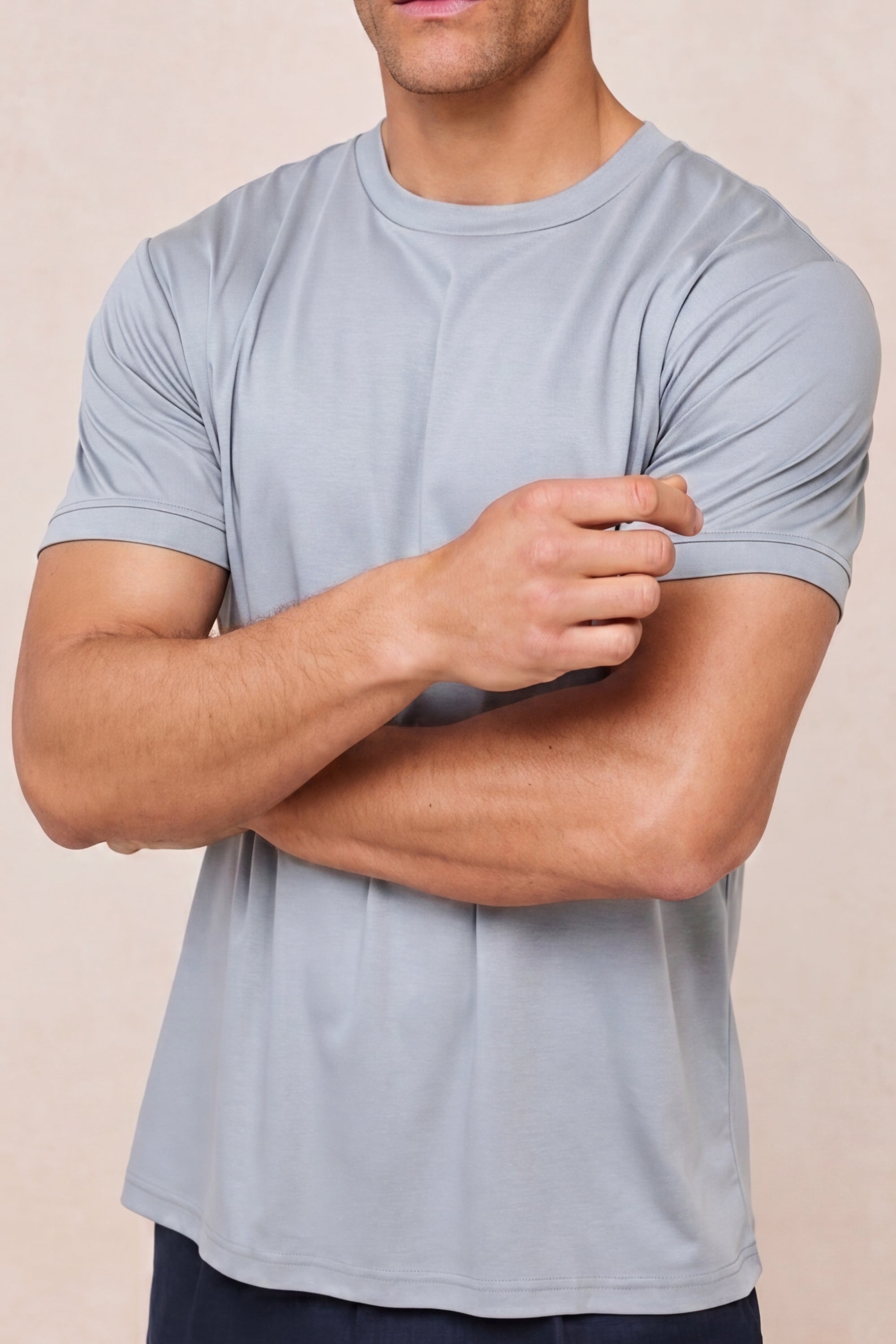 Luxe gemerceriseerd T-shirt - Licht tinblauw